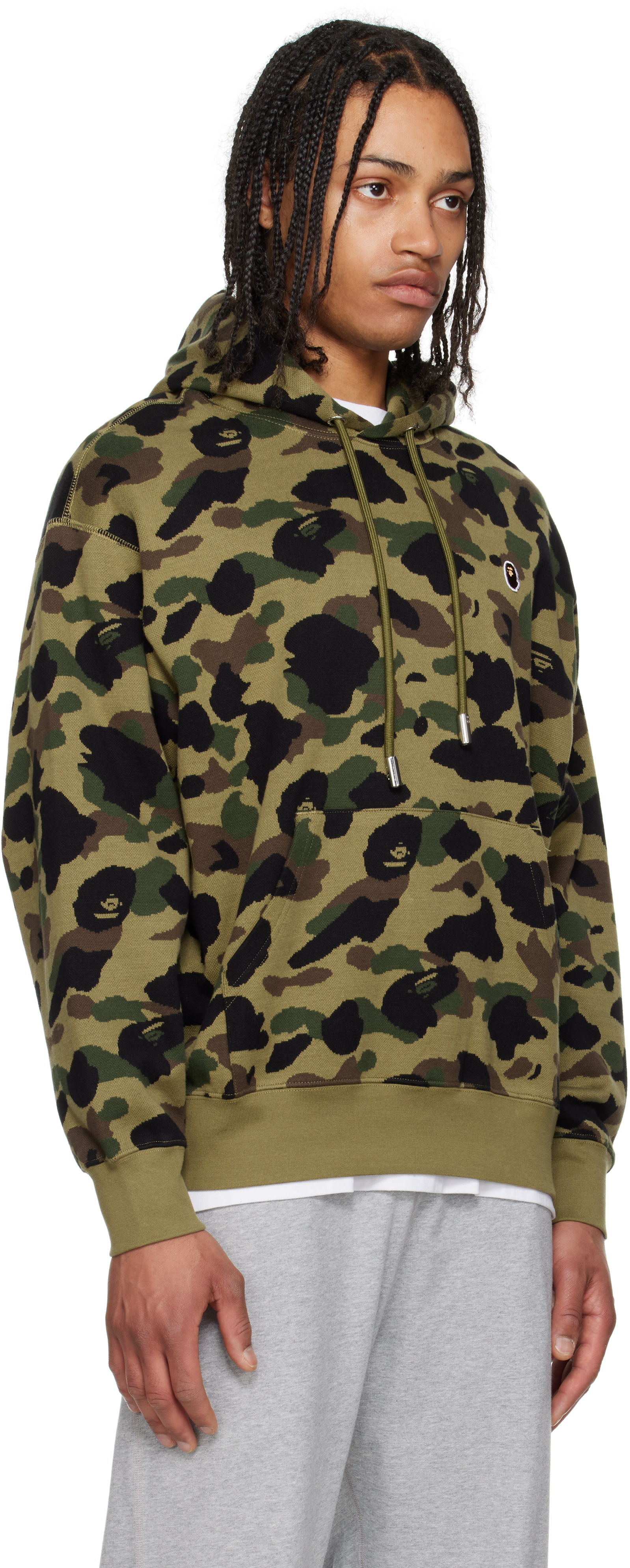 Bape Green 1st Camo Jacquard One Point Pullover Hoodie In Grn-green