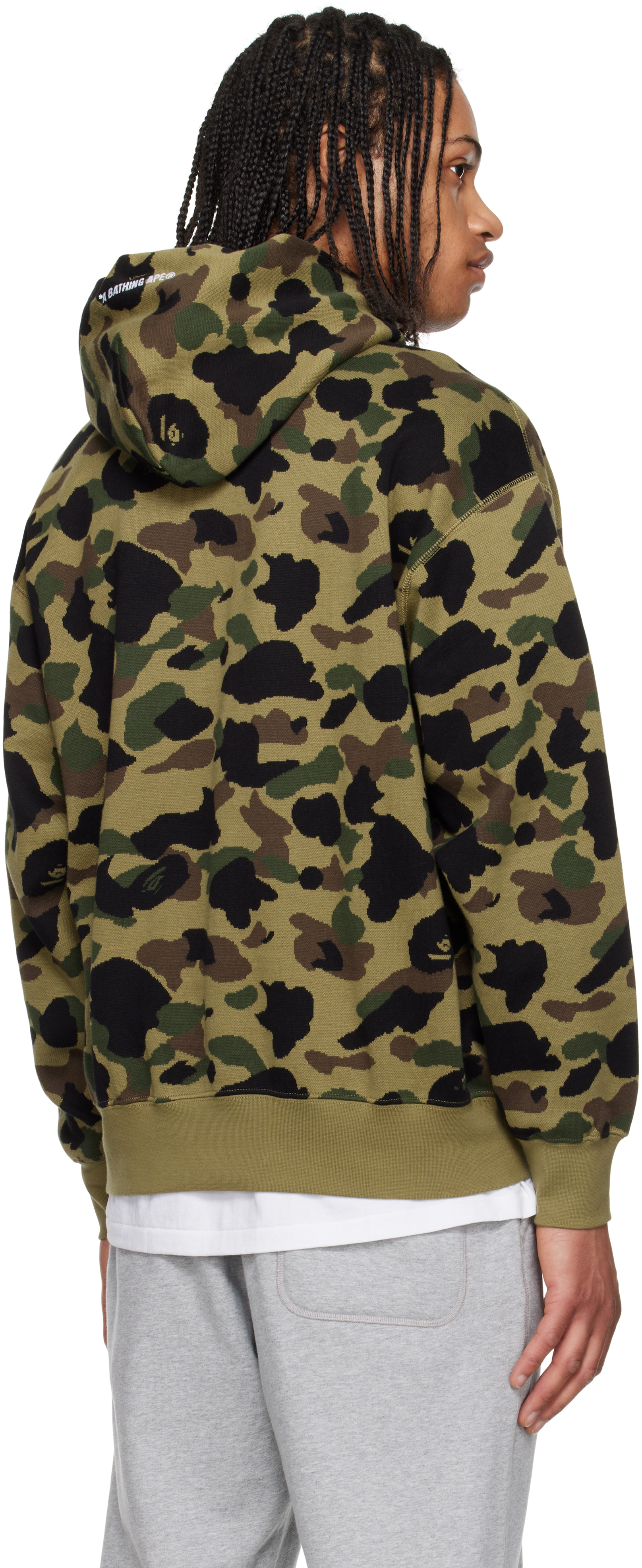 Bape Green 1st Camo Jacquard One Point Pullover Hoodie In Grn-green