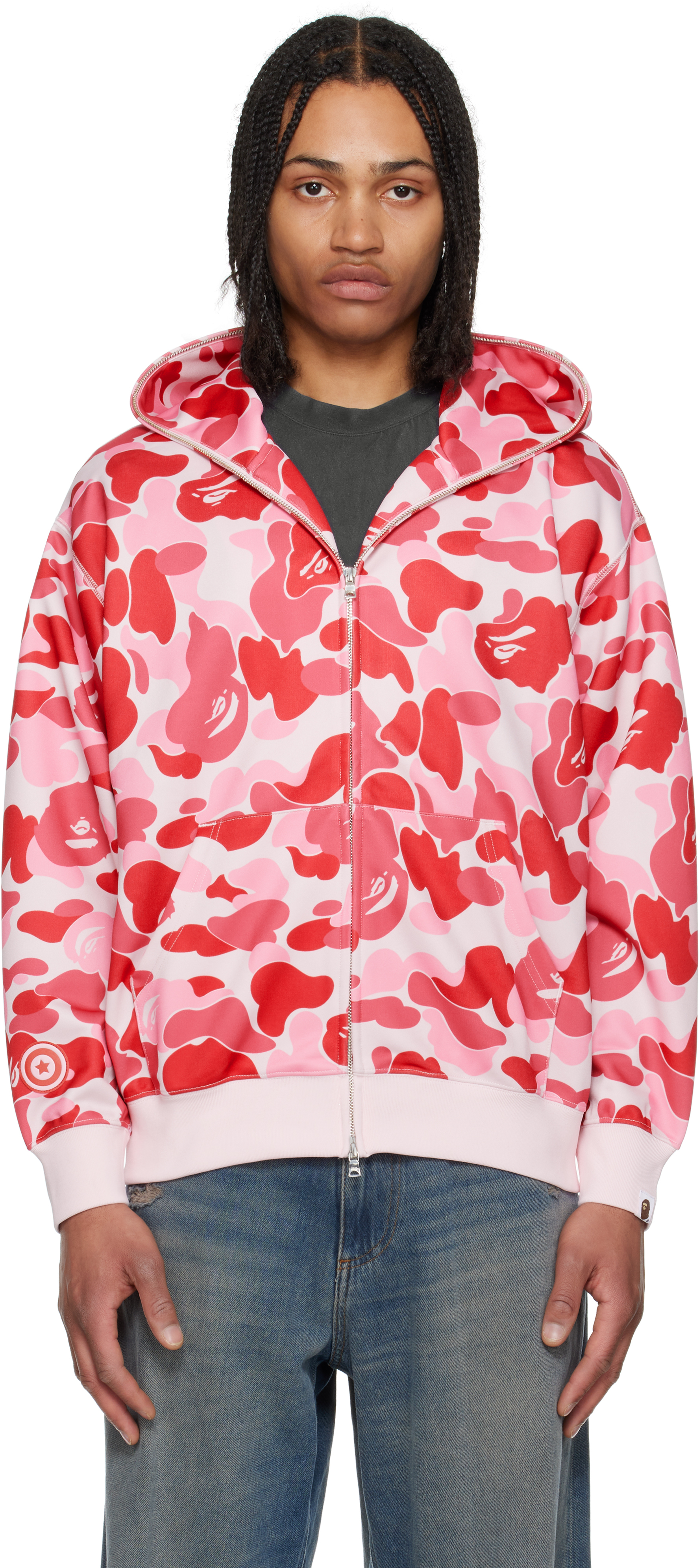 【A BATHING APE】ABC CAMO SHARK FULL ZIP HOODIE ピンク 2XL BAPE: Pink ABC Camo Shark Full Zip Hoodie | SSENSE