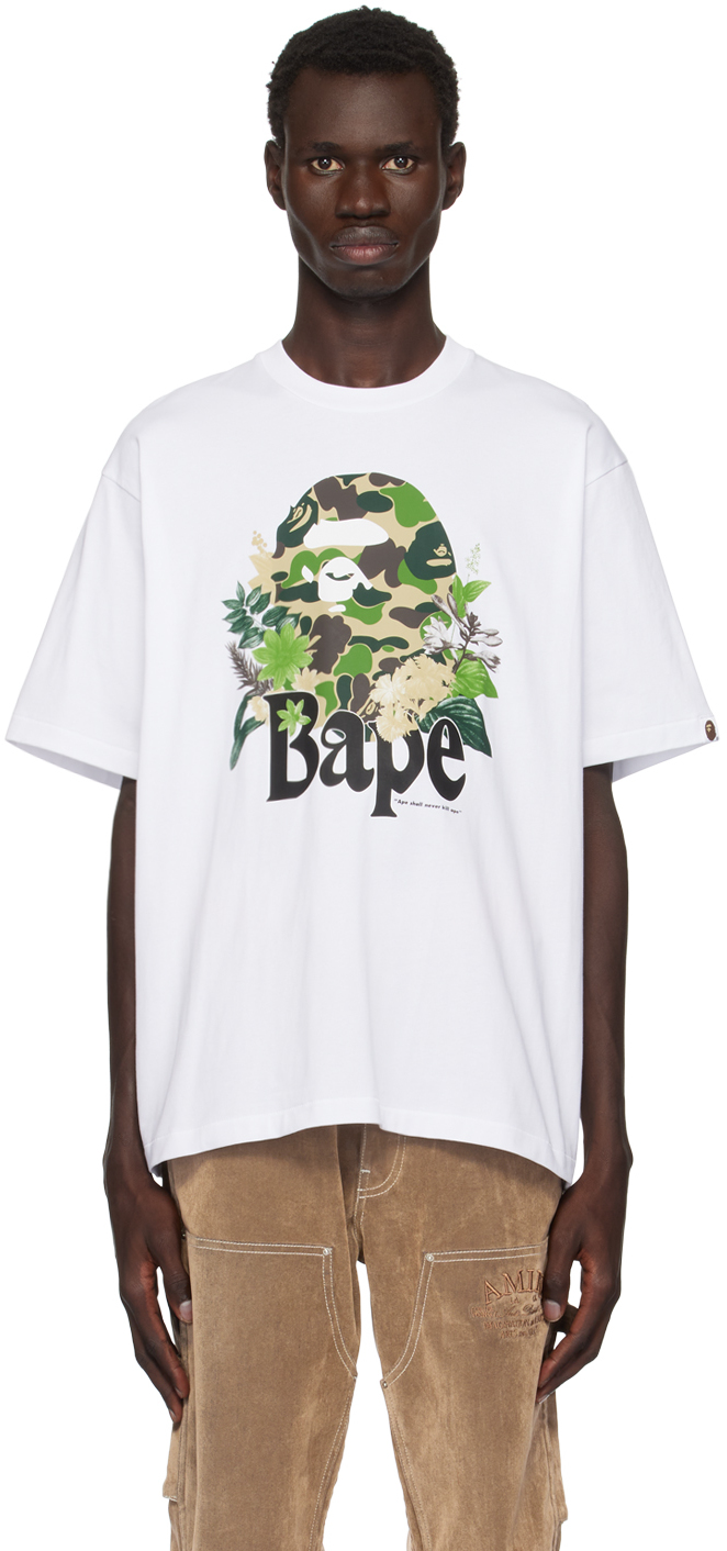 Shop Bape White Flora Big Ape Head Relaxed Fit T-shirt