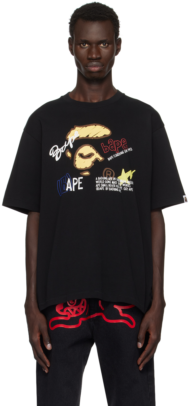 Shop Bape Black Hand Draw Graphic Relaxed Fit T-shirt