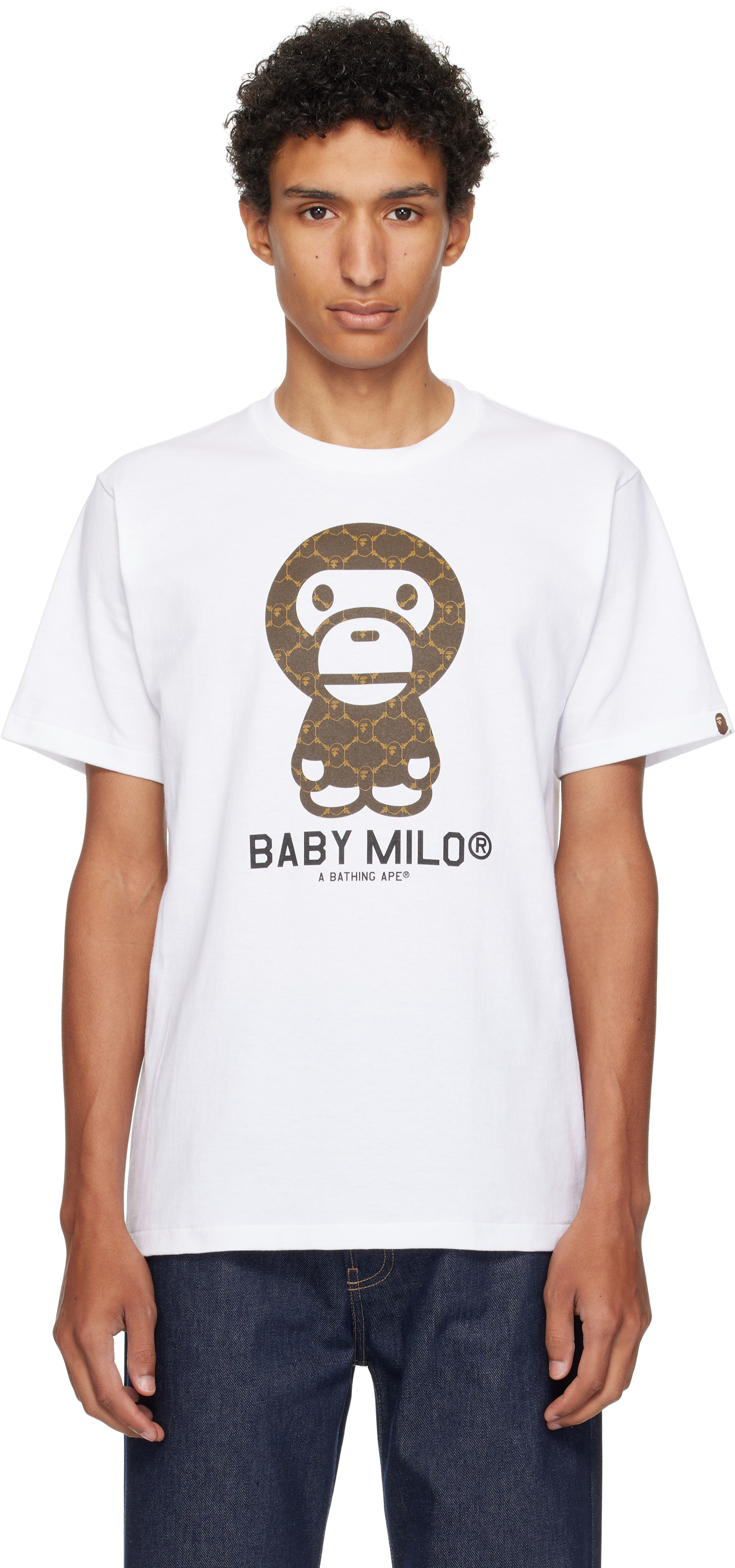 BABY MILO Tシャツ 140 ホワイト BAPE: White College Monogram Baby Milo T-shirt | SSENSE