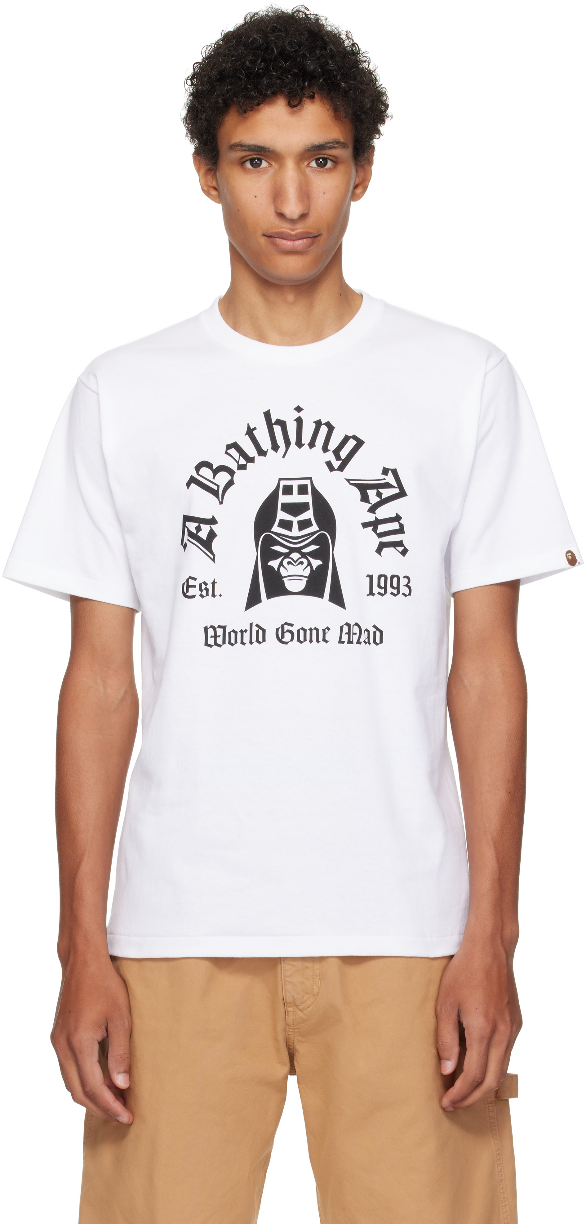 Bape White Printed Mad General College T-shirt In White