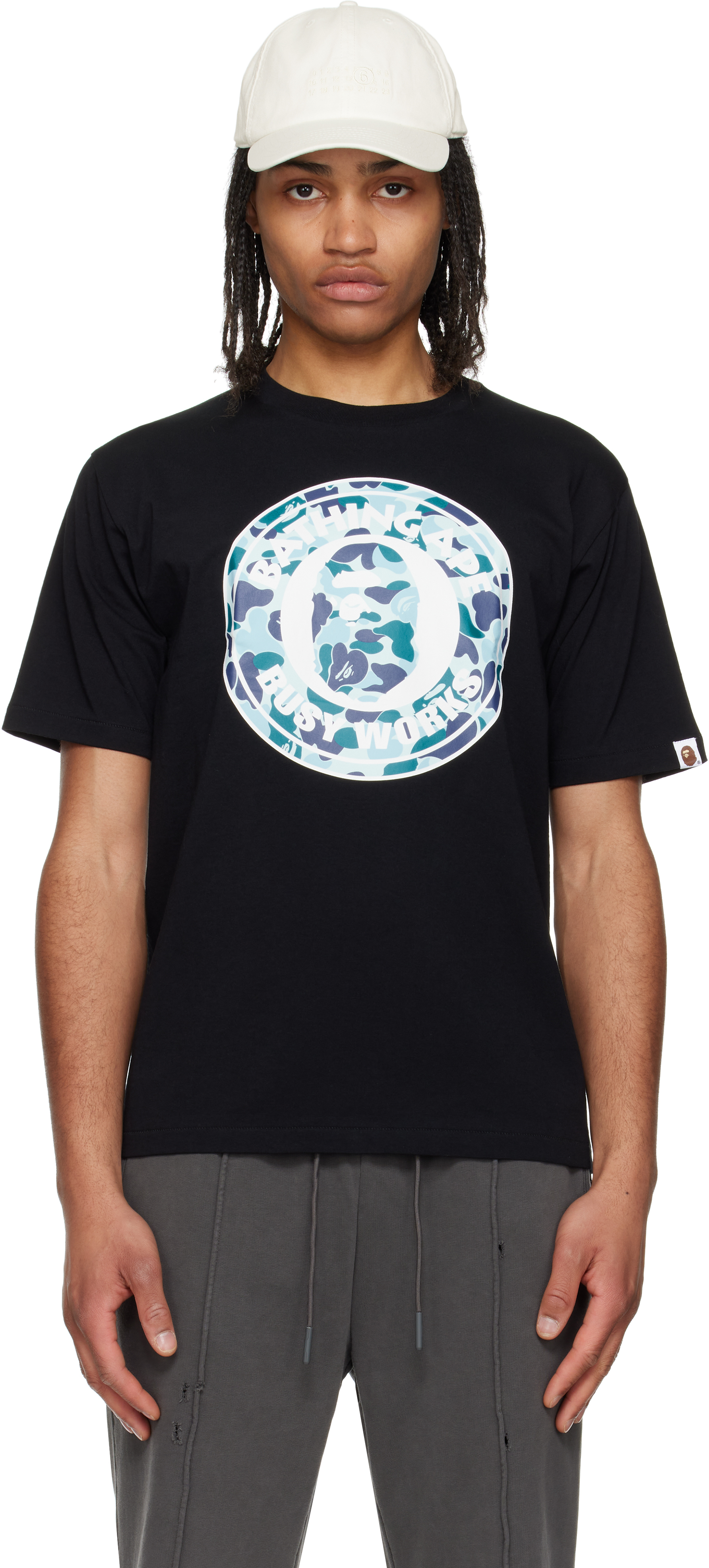 BAPE: Black ABC Camo Busy Works T-shirt | SSENSE