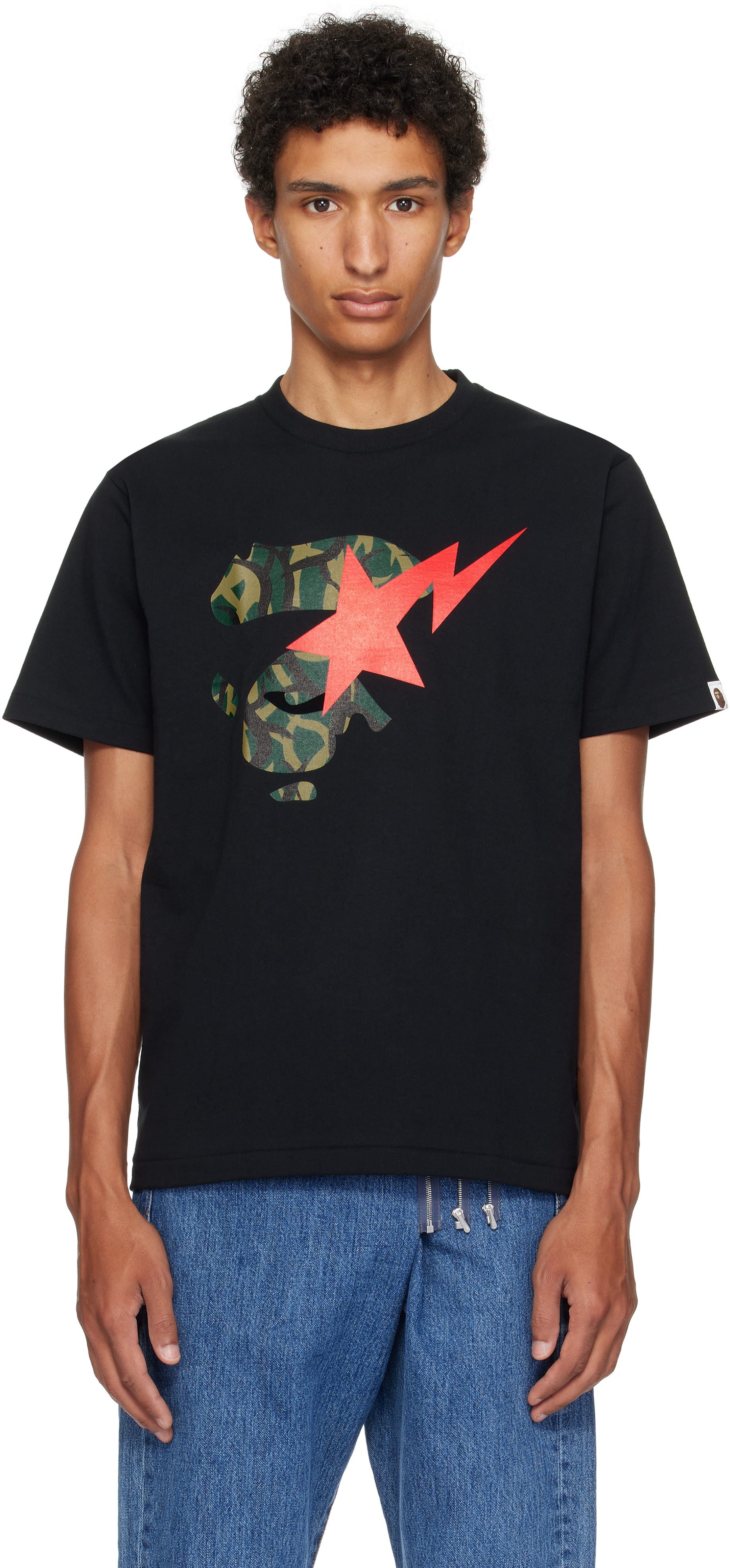 Bape Black Trial Camo Ape Face Sta T-shirt In Black
