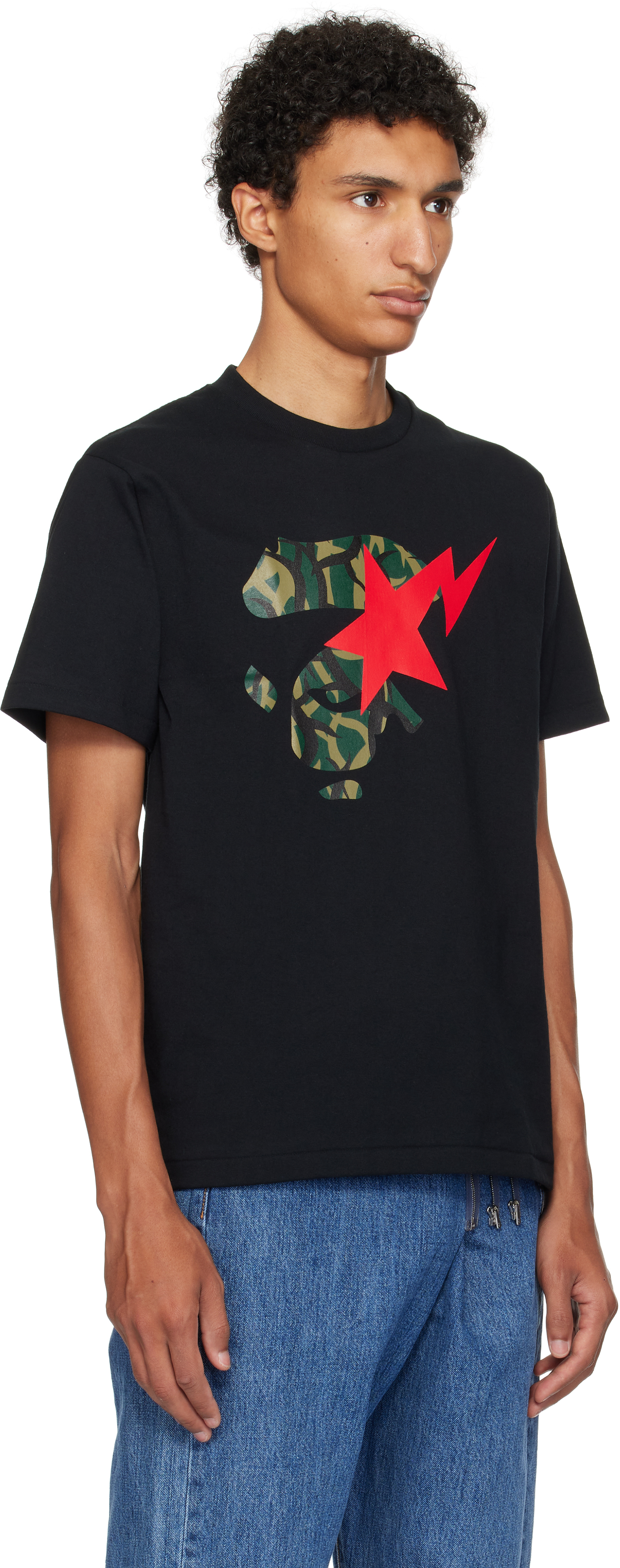 Bape Black Trial Camo Ape Face Sta T-shirt In Black