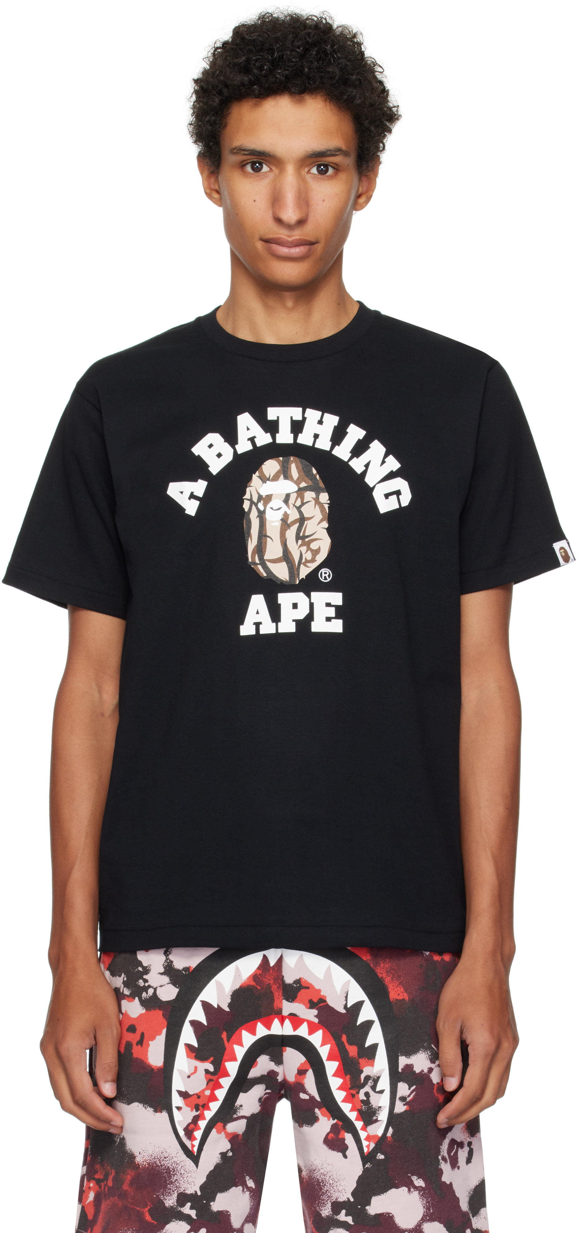 Bape Black Trial Camo College T-shirt In Black