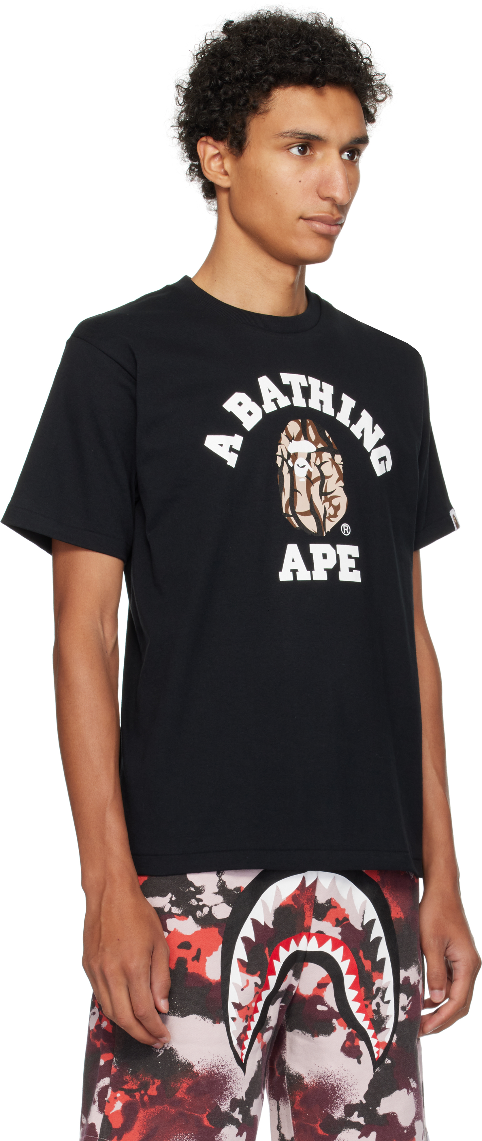 Bape Black Trial Camo College T-shirt In Black