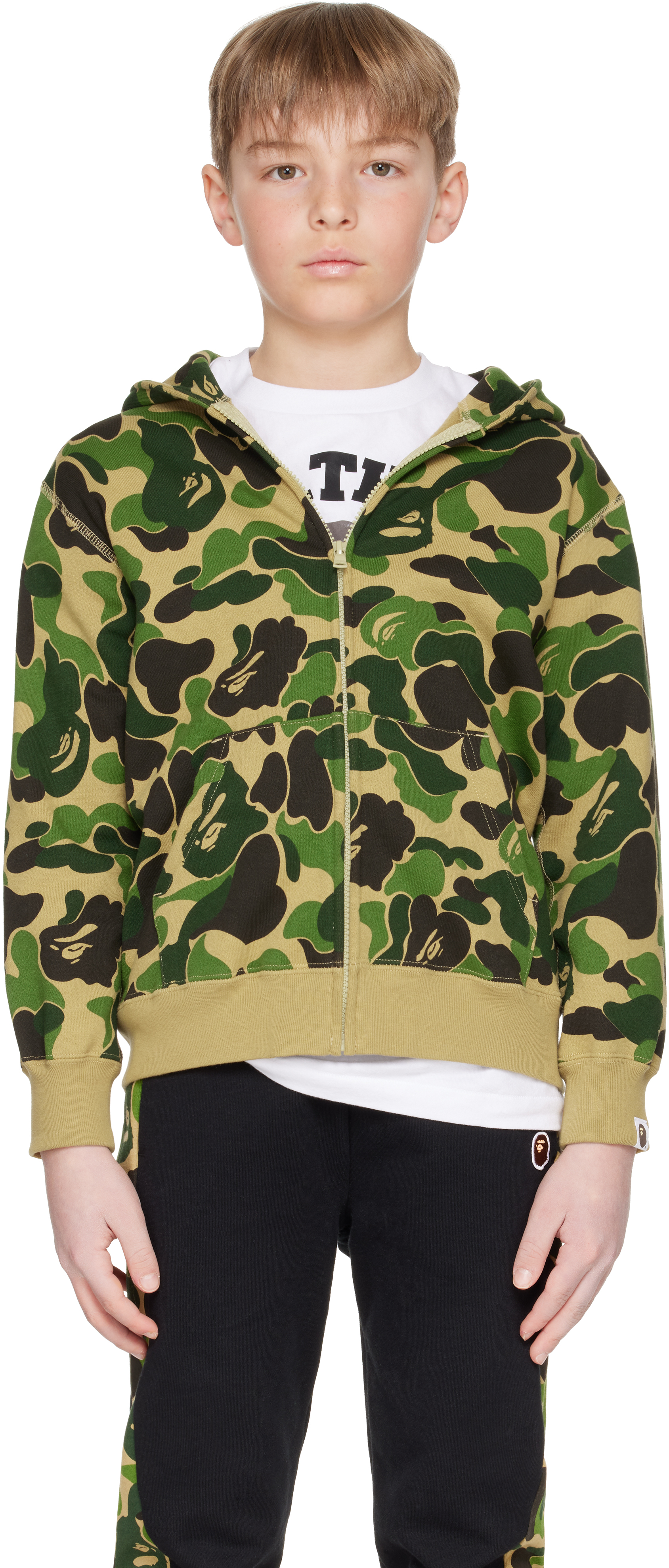 BAPE KIDS GREEN ABC CAMO SHARK ZIP HOODIE 