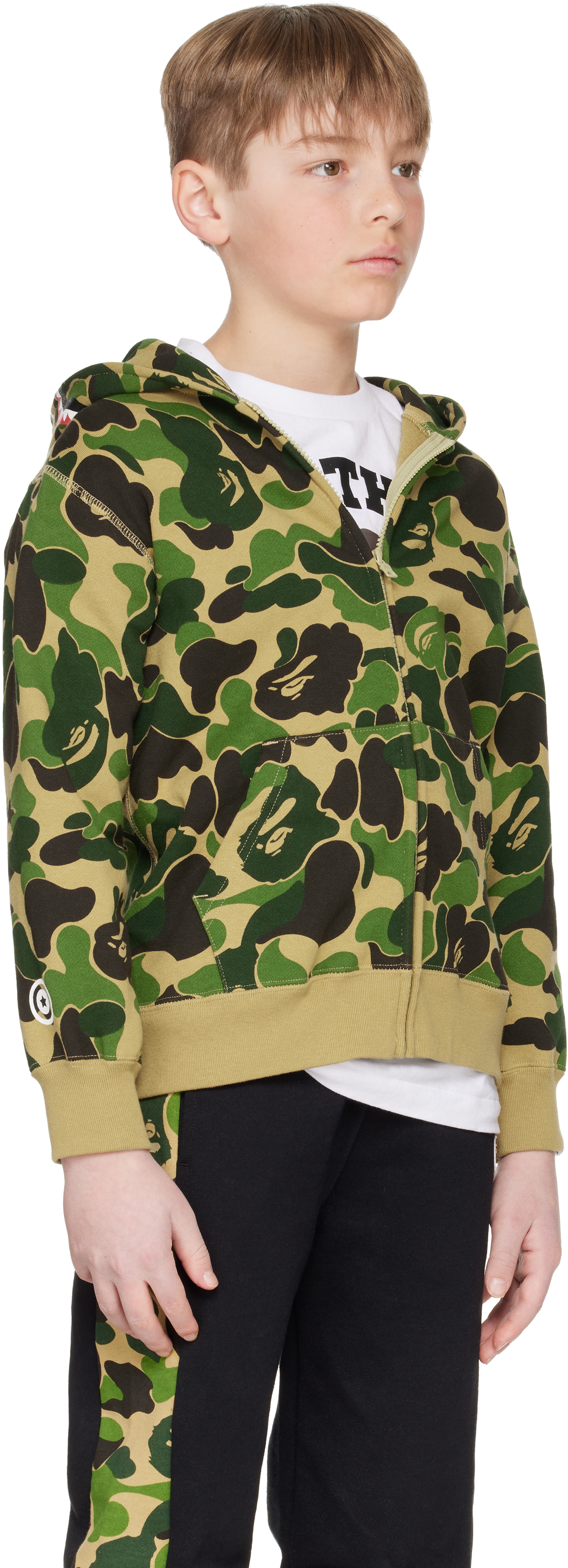 BAPE KIDS GREEN ABC CAMO SHARK ZIP HOODIE 