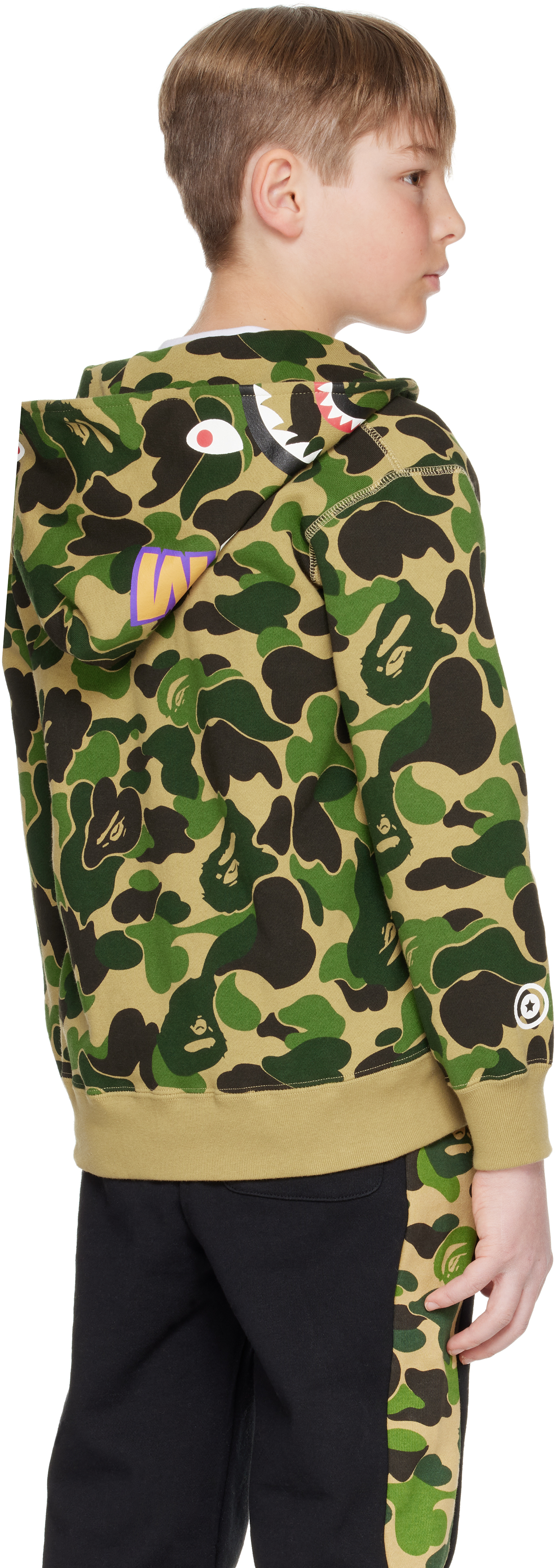 BAPE KIDS GREEN ABC CAMO SHARK ZIP HOODIE 