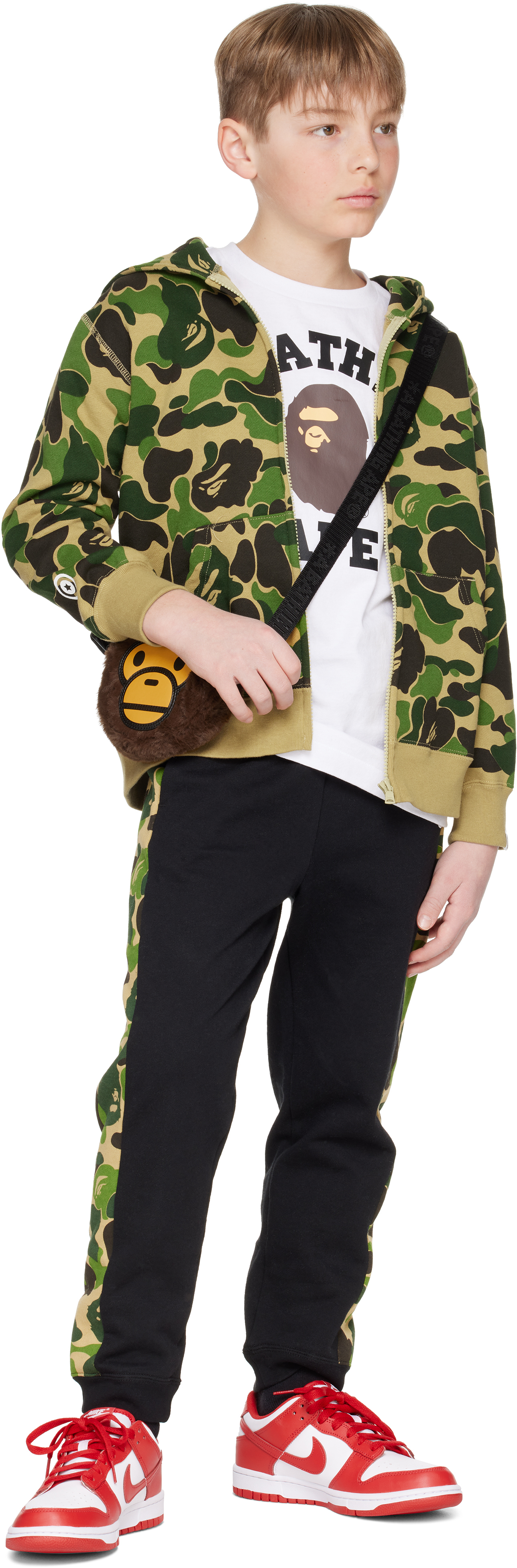 BAPE KIDS GREEN ABC CAMO SHARK ZIP HOODIE 