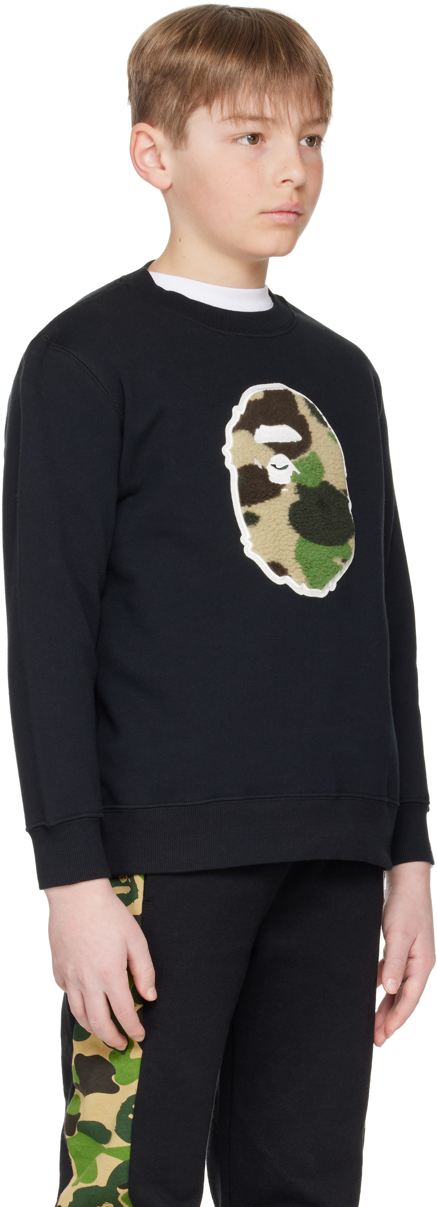 Bape Kids Black Abc Camo Boa Patch Crewneck Sweatshirt In Blk-black