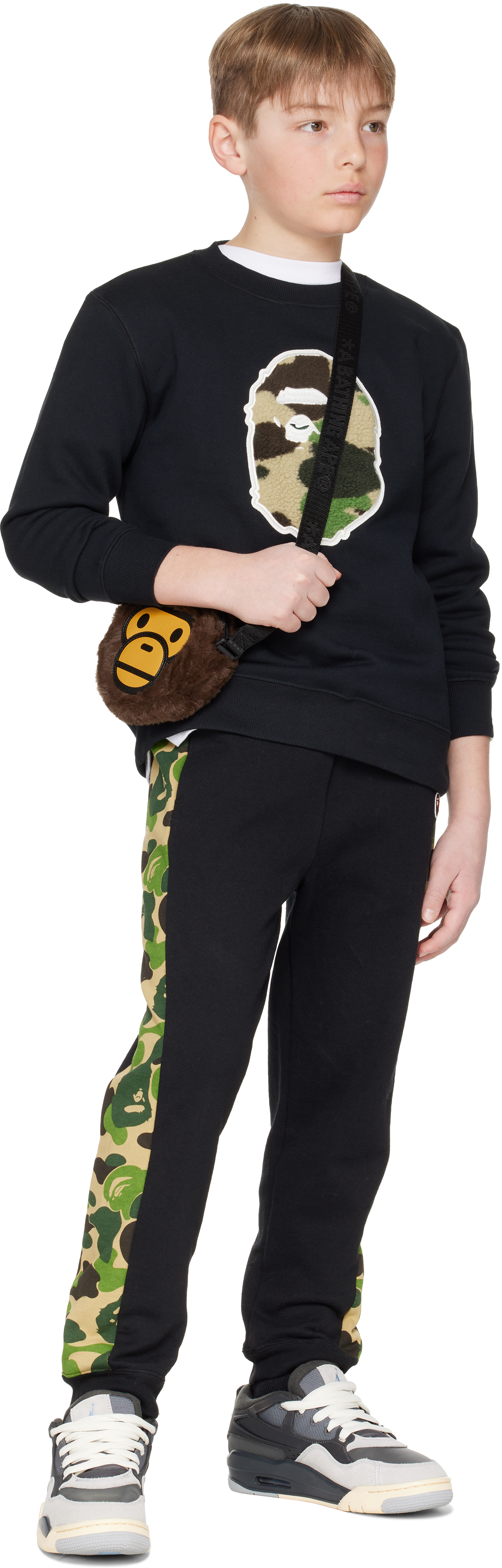 Bape Kids Black Abc Camo Boa Patch Crewneck Sweatshirt In Blk-black