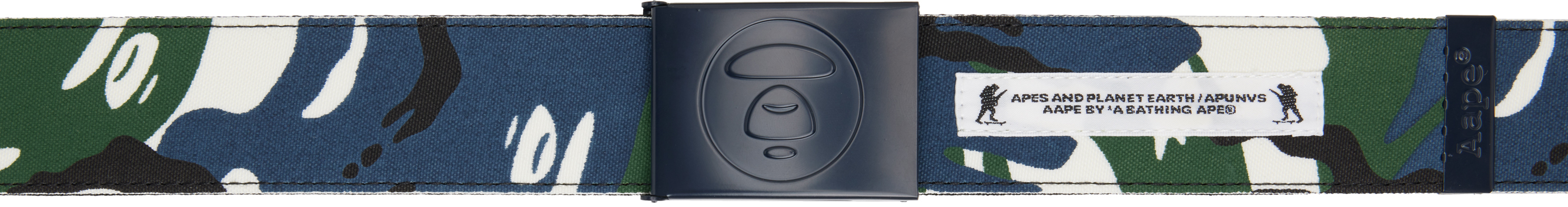 Navy 'AAPE' Moonface Logo Camo Reversible Belt