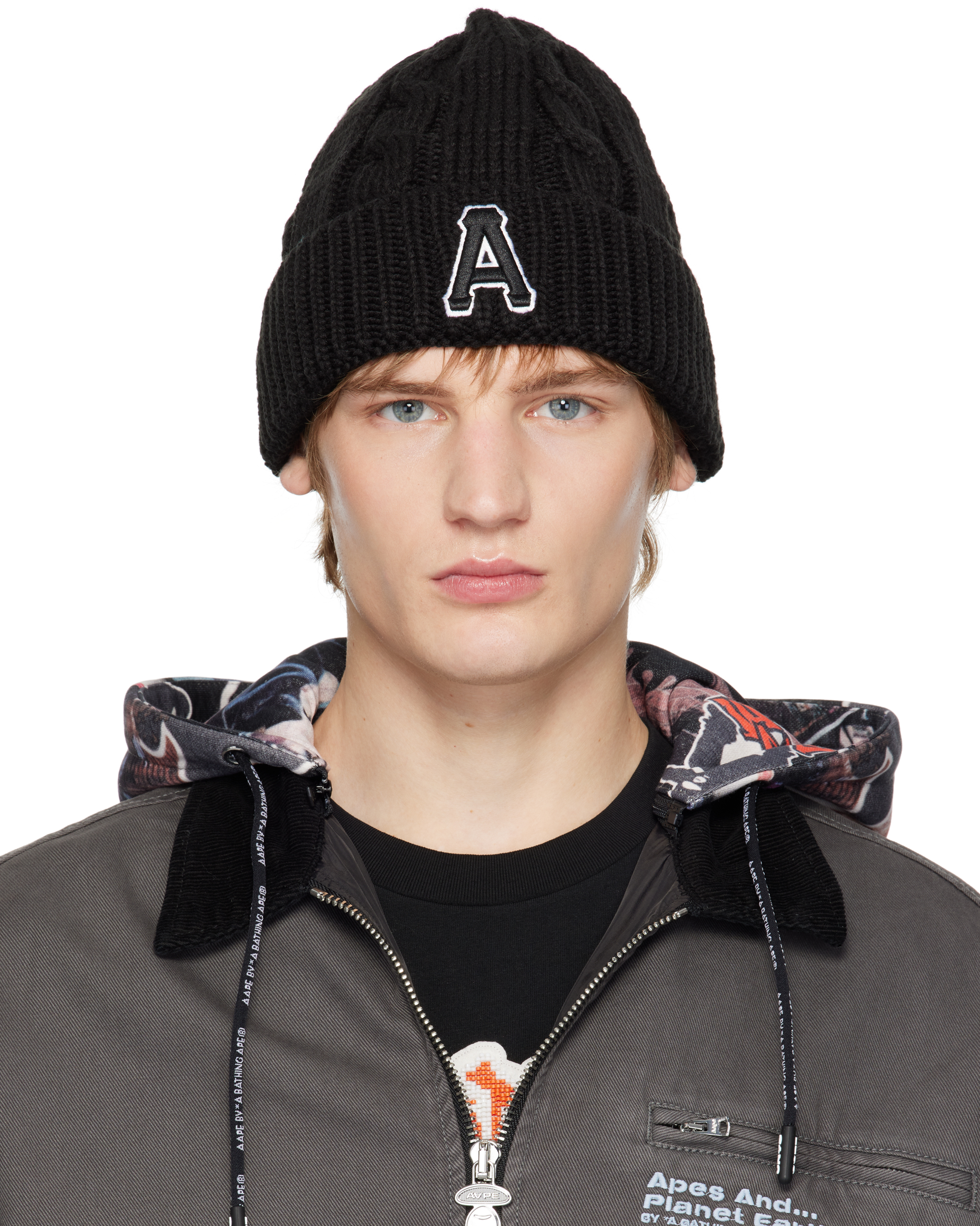 AAPE by A Bathing Ape: Black Aape Main Beanie | SSENSE