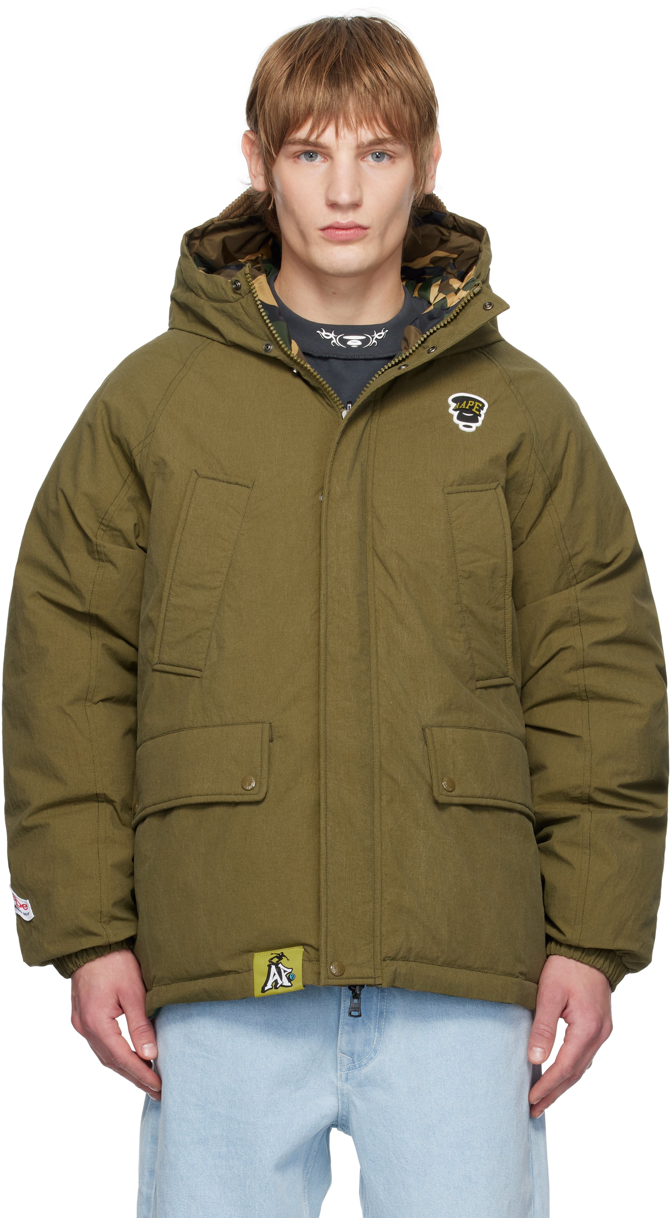 Khaki 'AAPE' Main Reversible Down Jacket