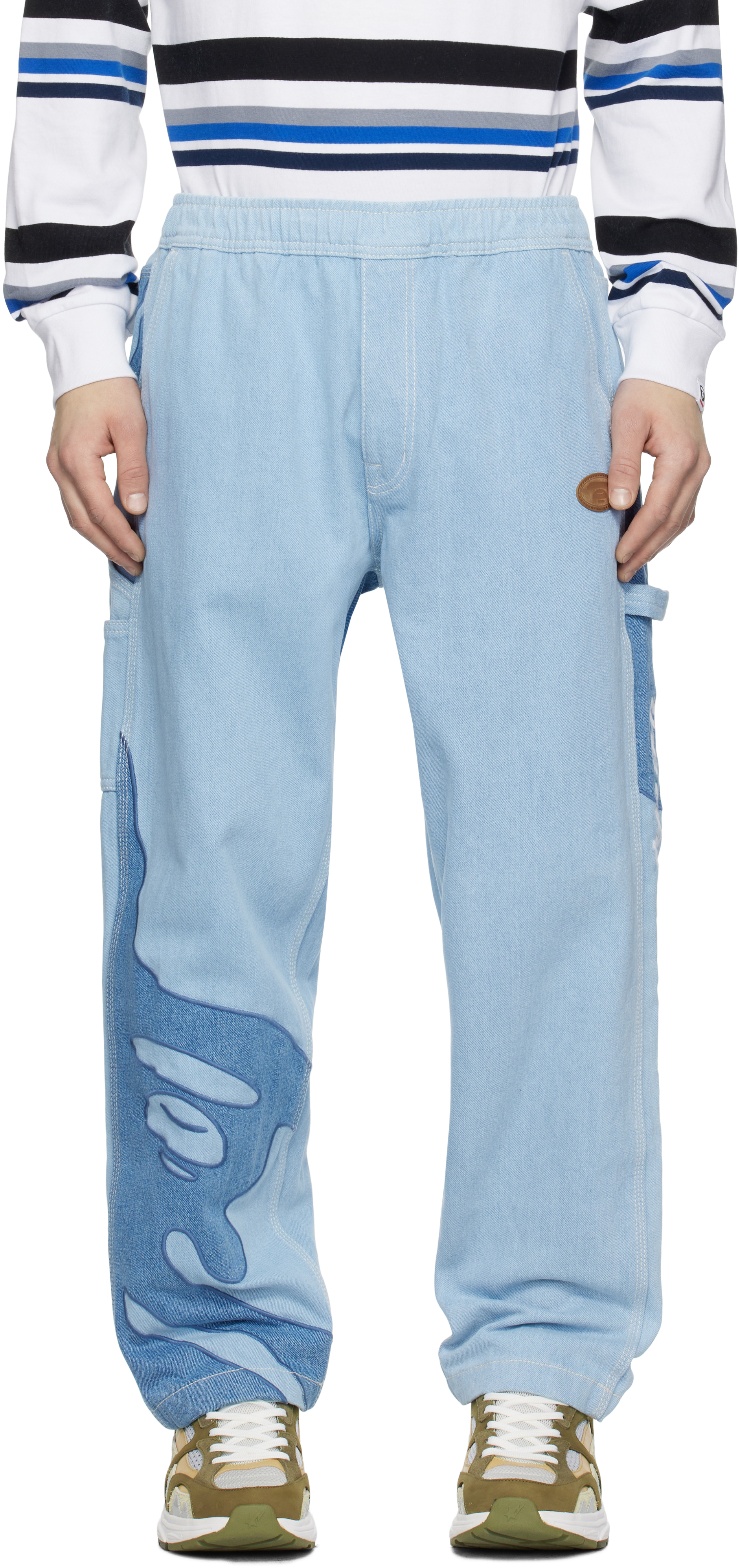 Blue 'AAPE' Moonface Logo Relaxed Fit Jeans