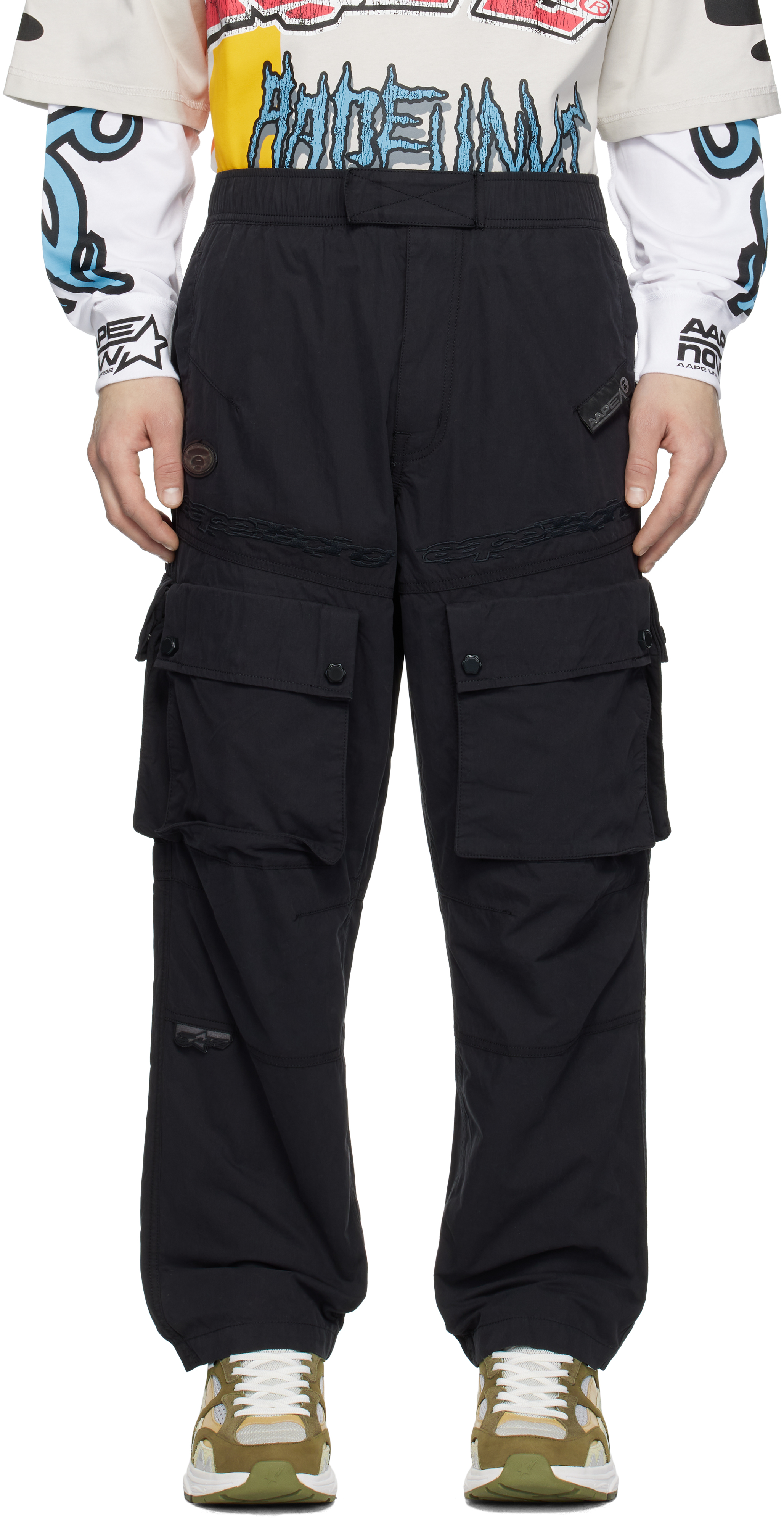 Black Moonface Logo Utility Cargo Pants