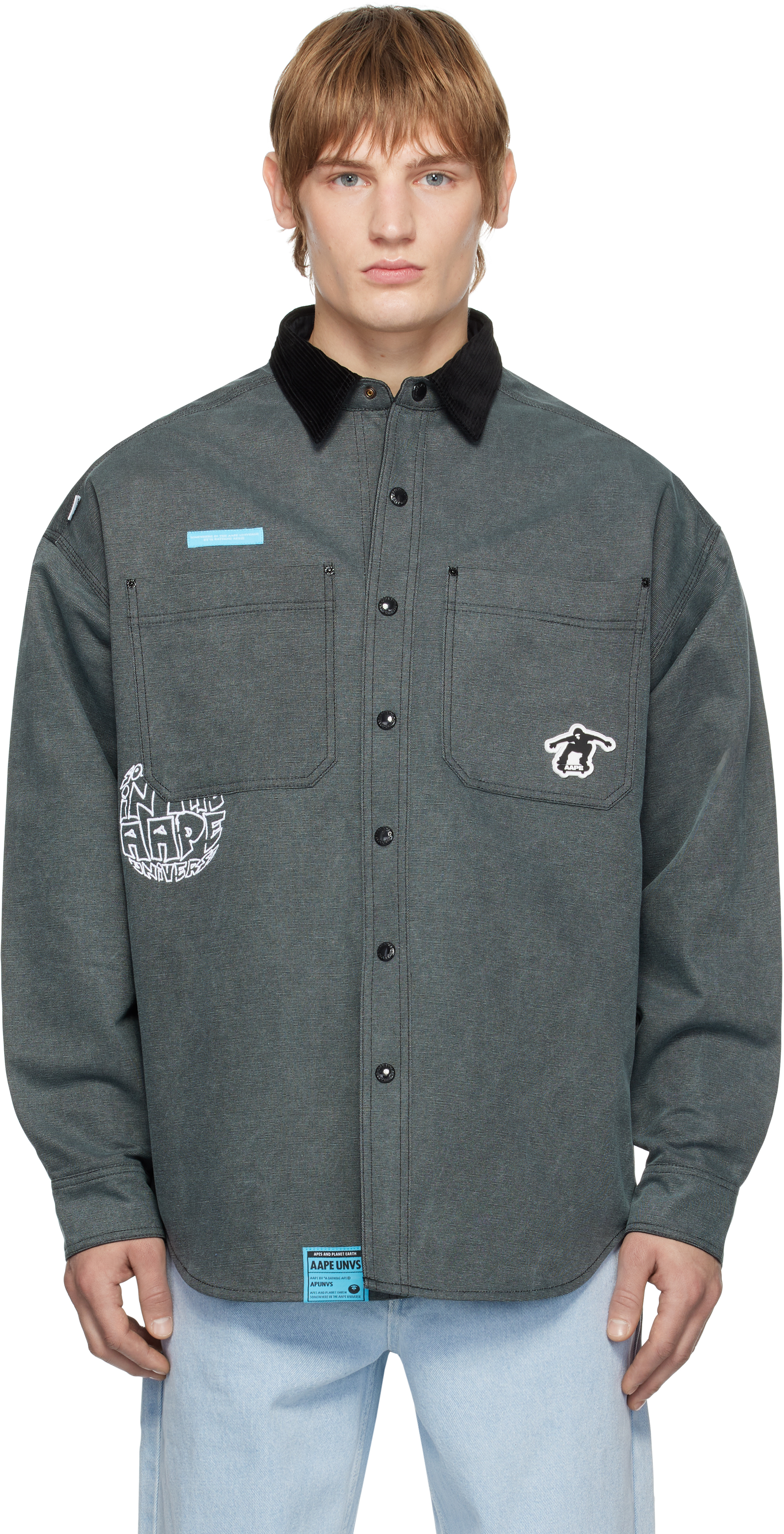 Gray 'AAPE' Logo Button Down Reversible Shirt