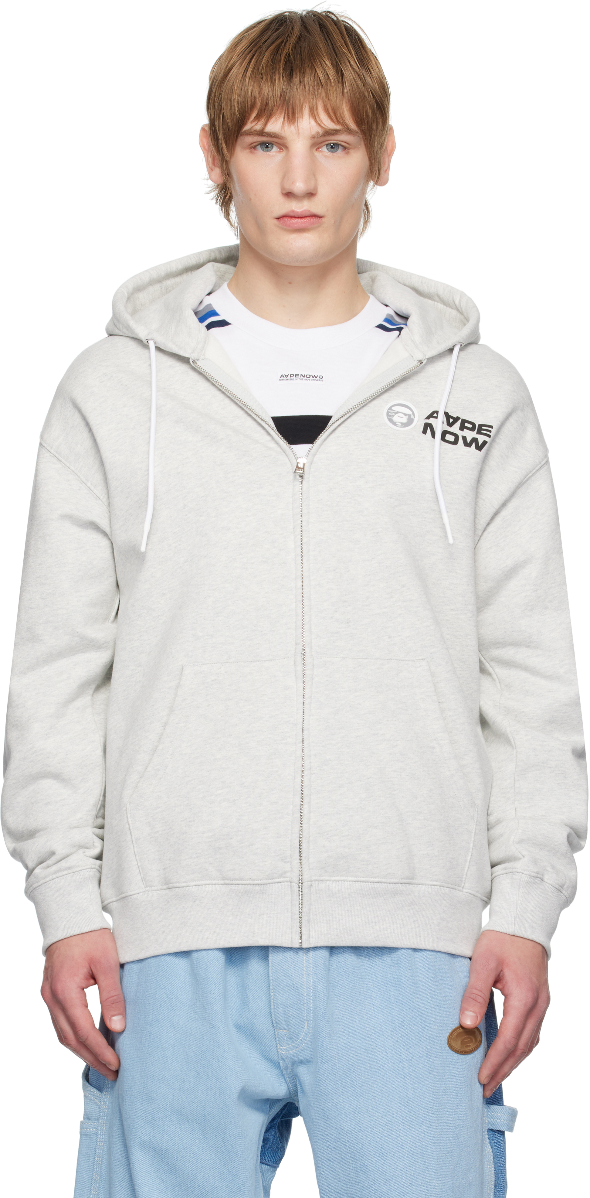 AAPE by A Bathing Ape Gray AAPE NOW Hoodie SSENSE