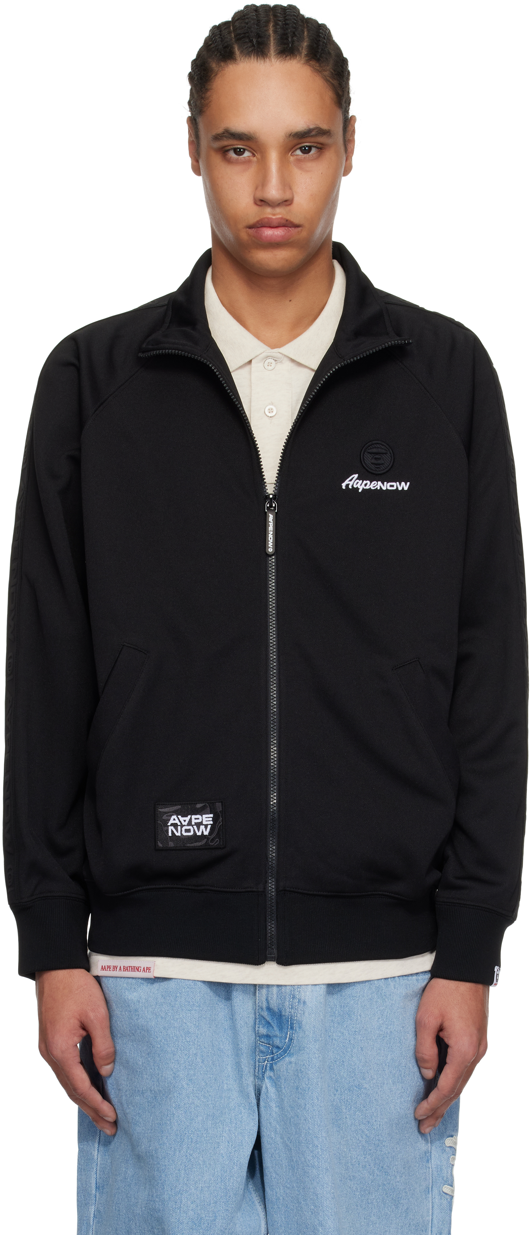 Black 'AAPE Now' Zip Up Sweater by AAPE by A Bathing Ape on Sale