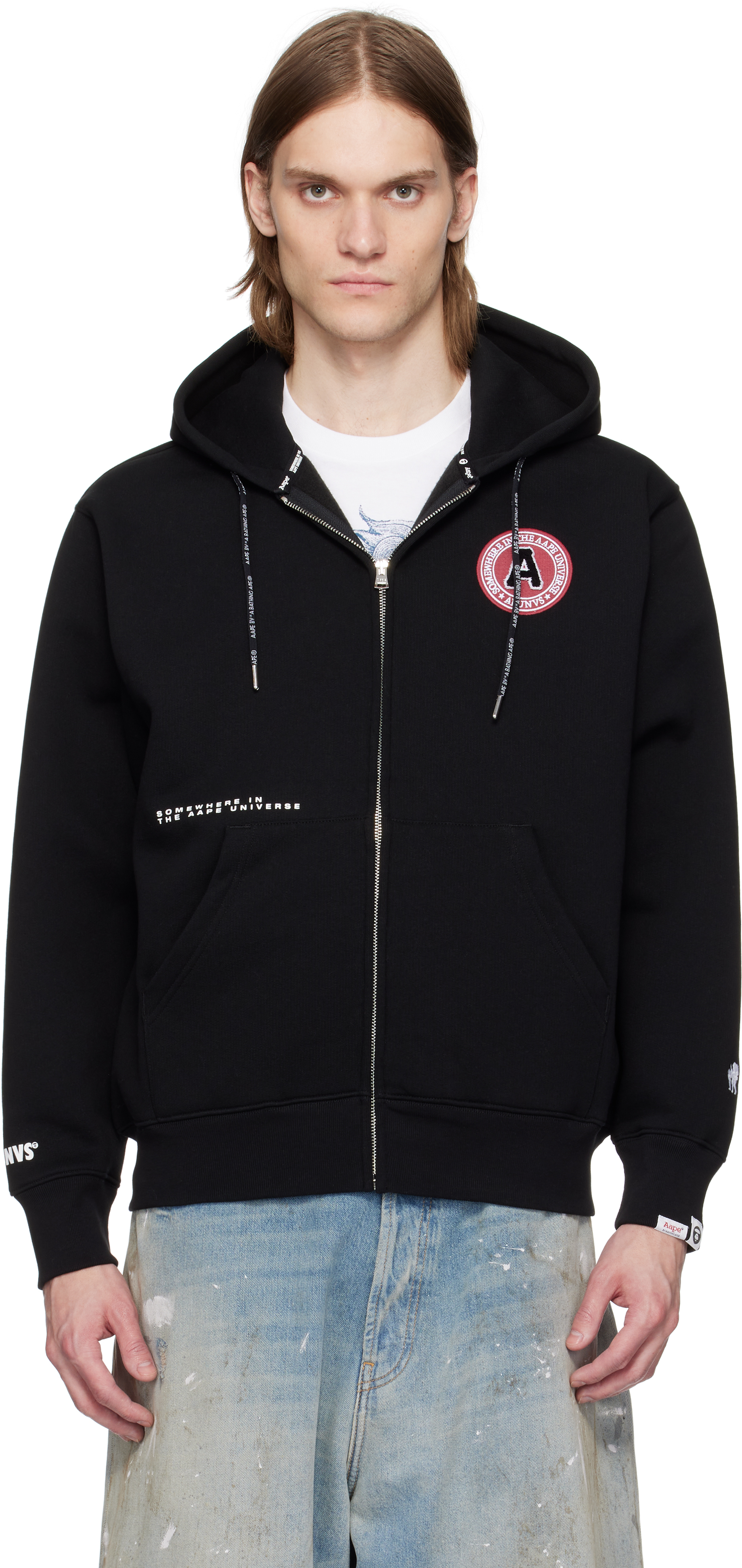 【AAPE by A BATHING APE】ムーンフェイス パーカー BLACK GRAY Aape By A Bathing Ape hoodies & zipups for Men | SSENSE Canada