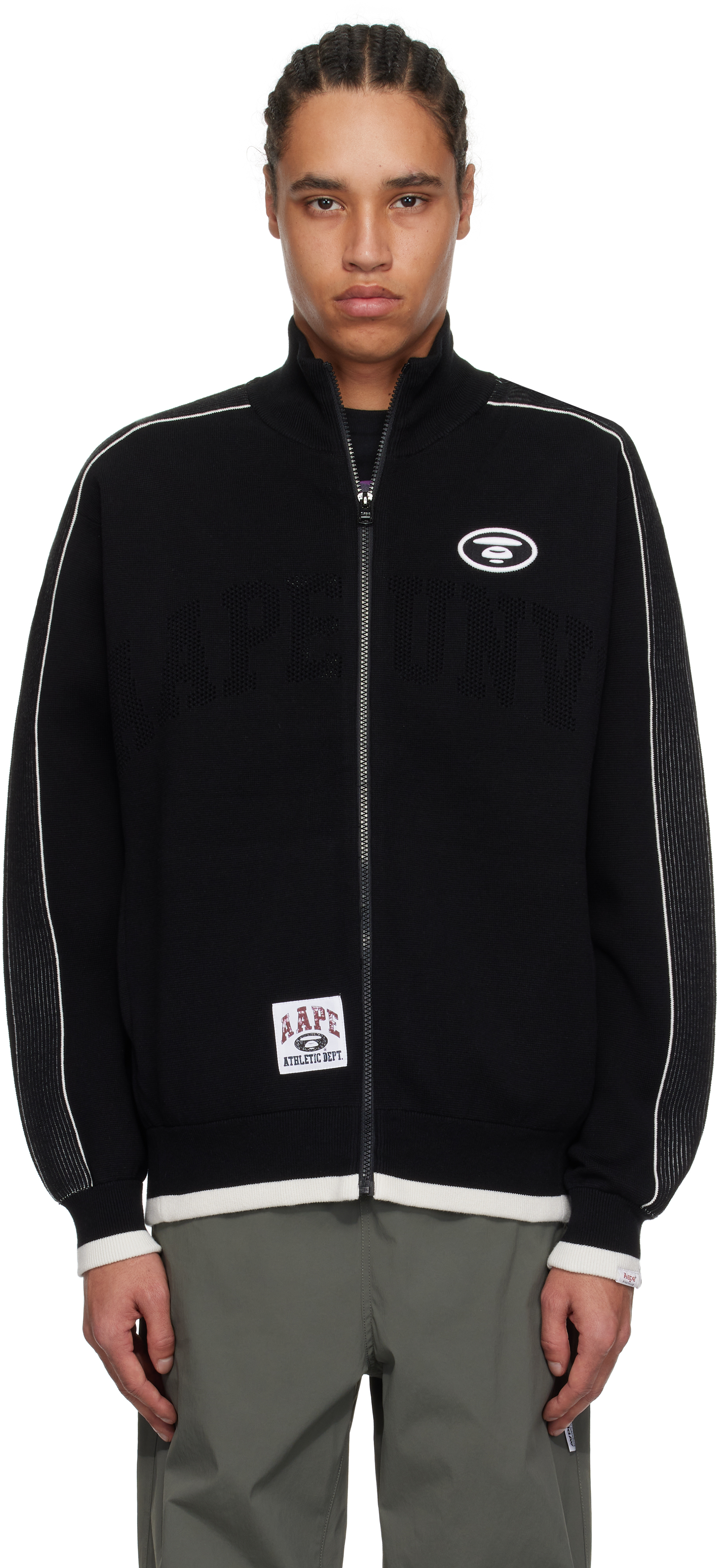 【AAPE by A BATHING APE】ムーンフェイス パーカー BLACK GRAY AAPE BY *A BATHING APE® Moonface Logo Hooded Varsity Jacket
