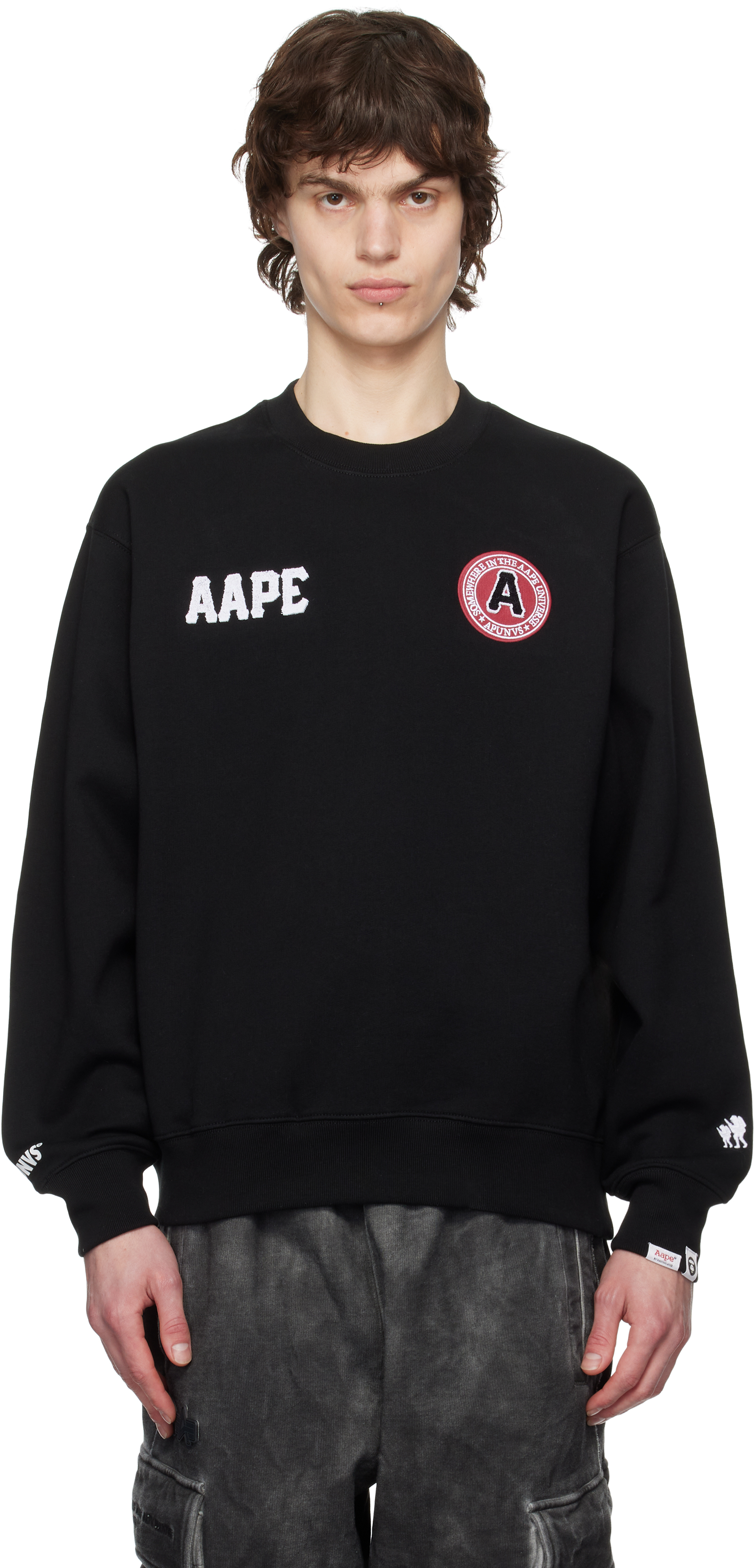 Black Logo Patch Crewneck Sweatshirt