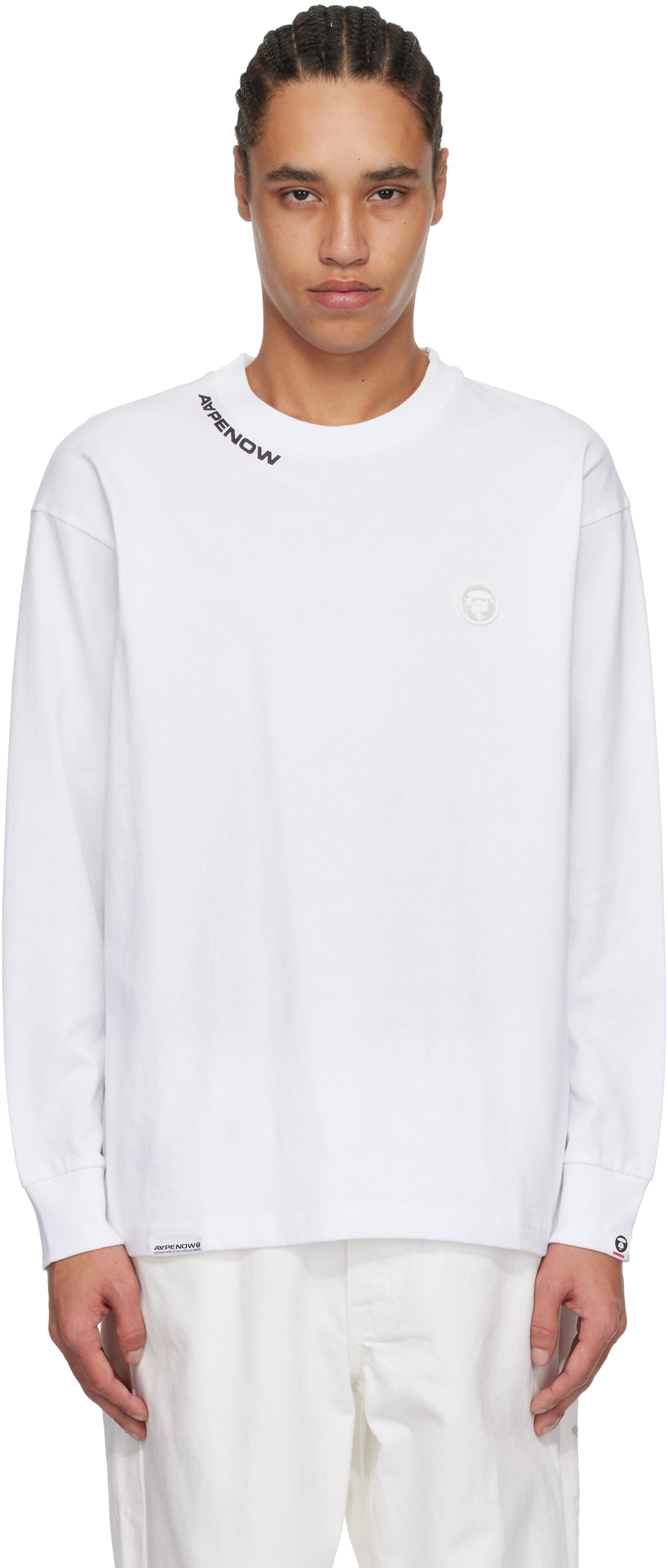 White 'AAPE Now' Long Sleeve T-shirt by AAPE by A Bathing Ape on Sale