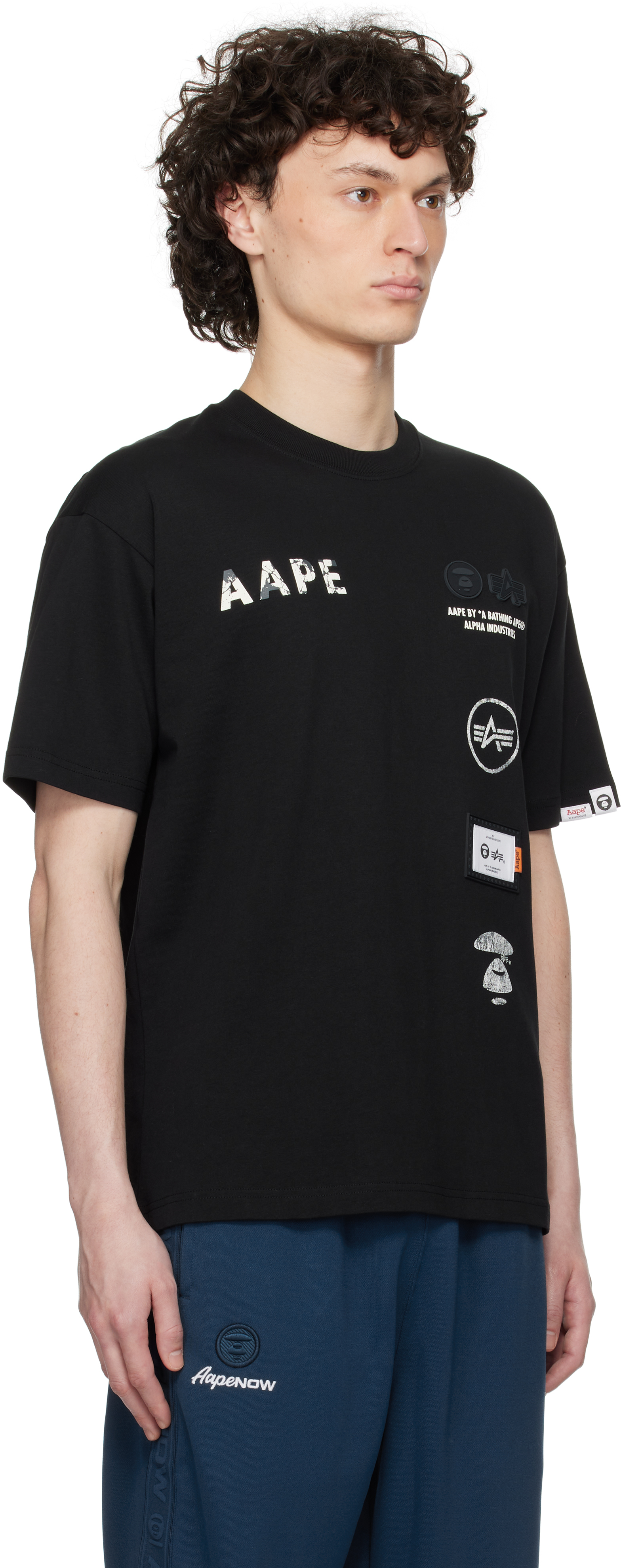 Aape By A Bathing Ape Black Alpha Industries Edition 'universe' T-shirt In Bkx Black