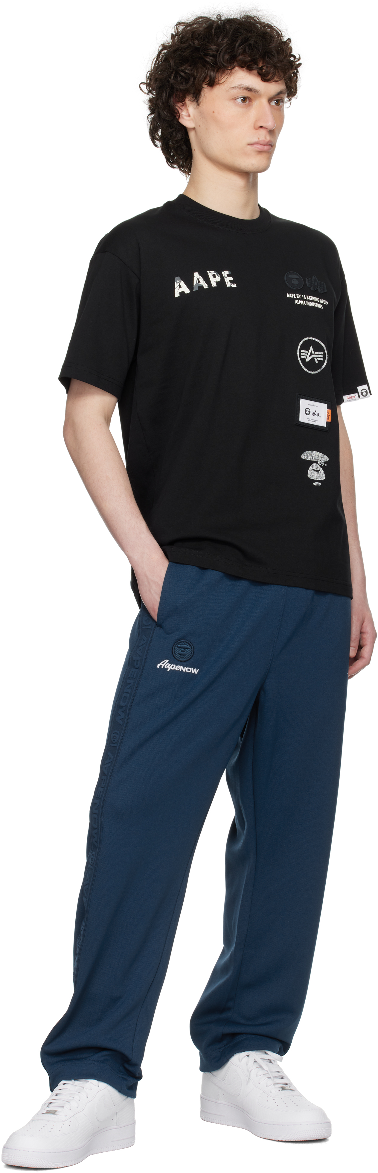 Aape By A Bathing Ape Black Alpha Industries Edition 'universe' T-shirt In Bkx Black