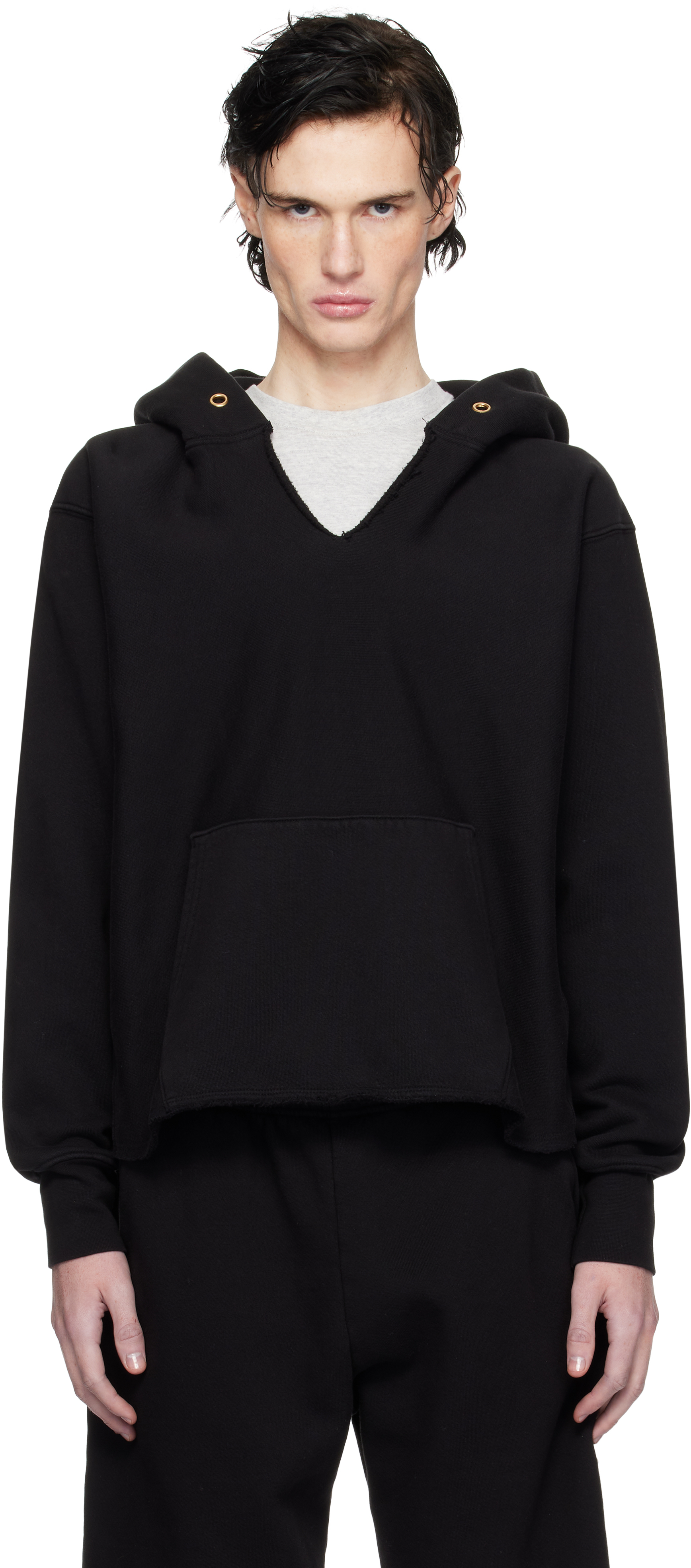 Black Heavyweight Raw Cropped Hoodie