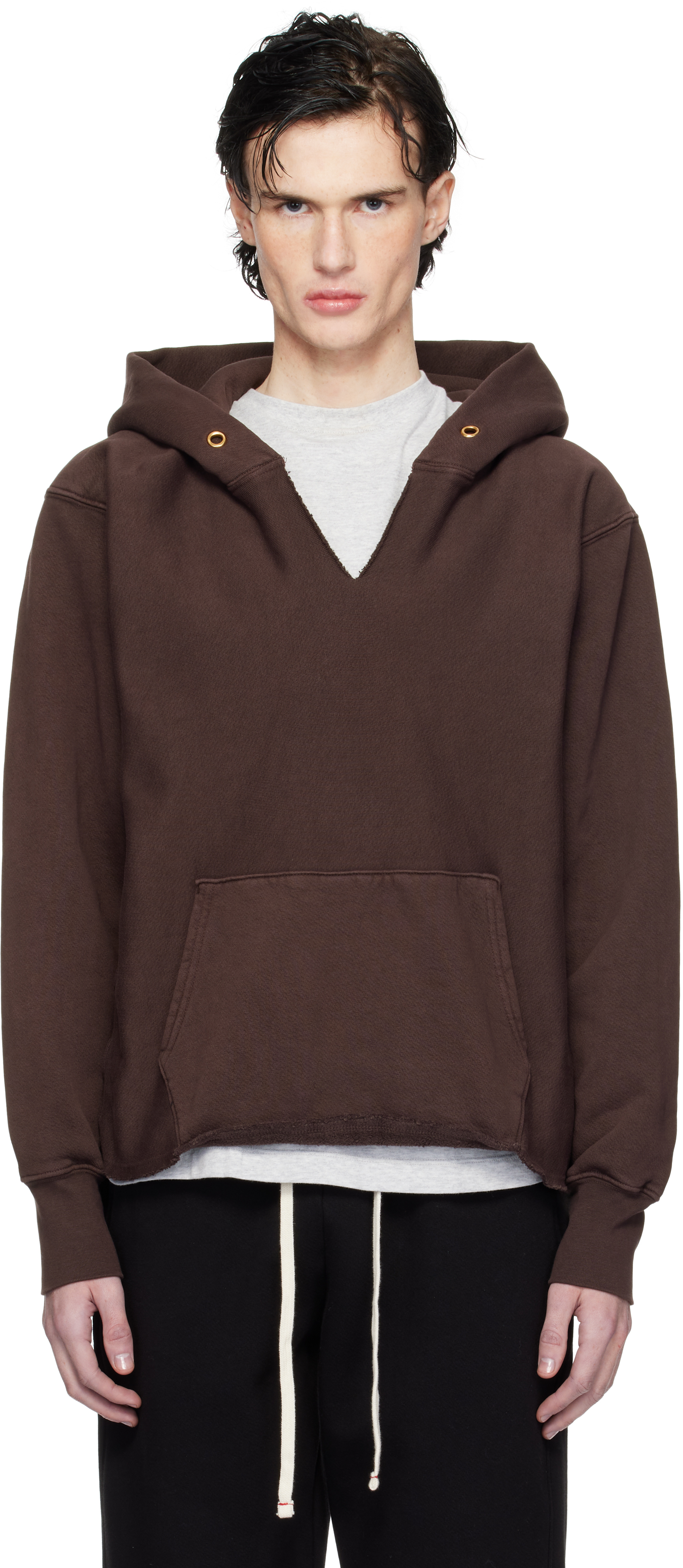 Brown Heavyweight Raw Cropped Hoodie