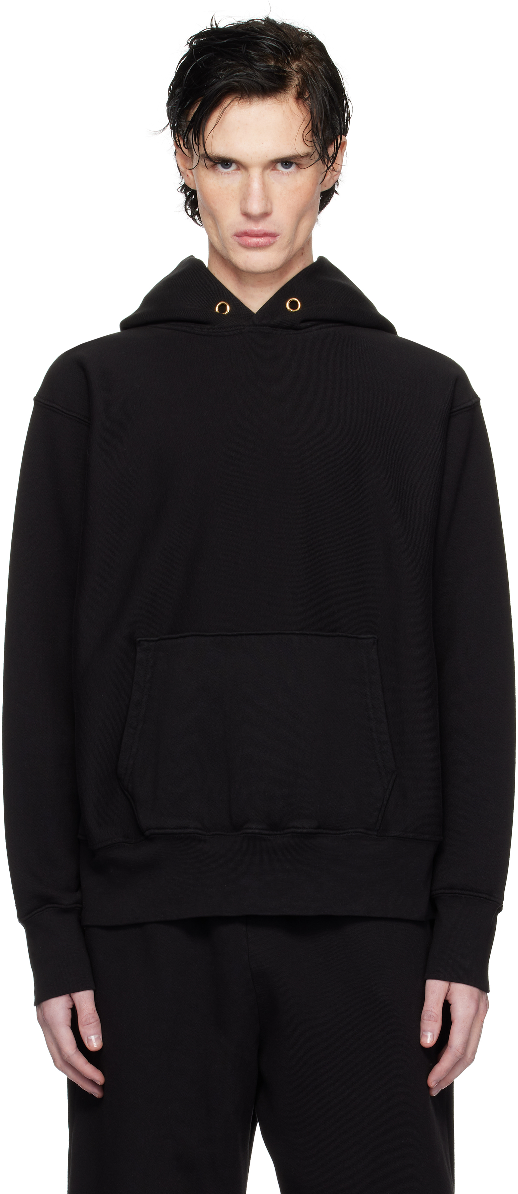 Les Tien Black Heavyweight Hoodie In Jet Black