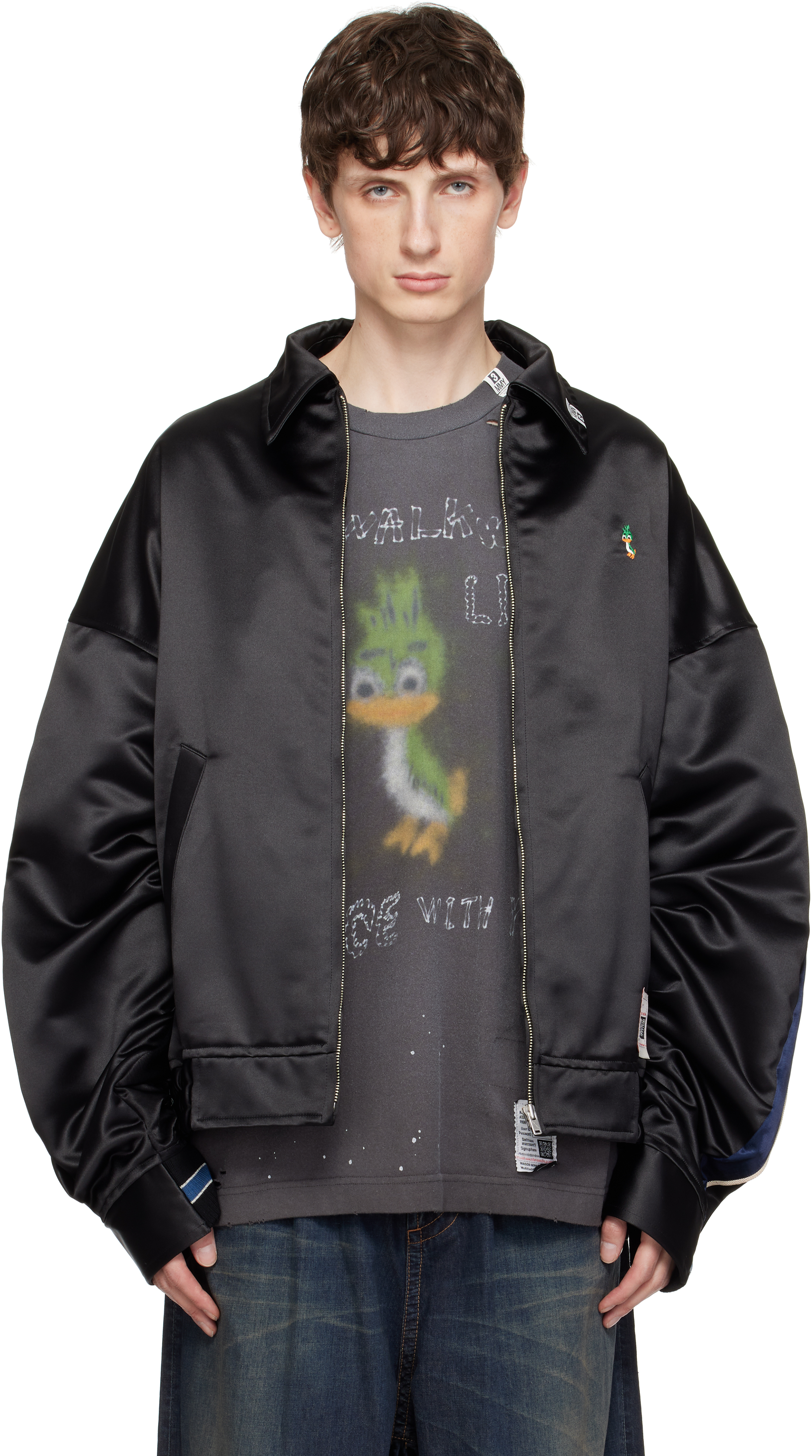 Black Both Fronts Satin Bomber Jacket