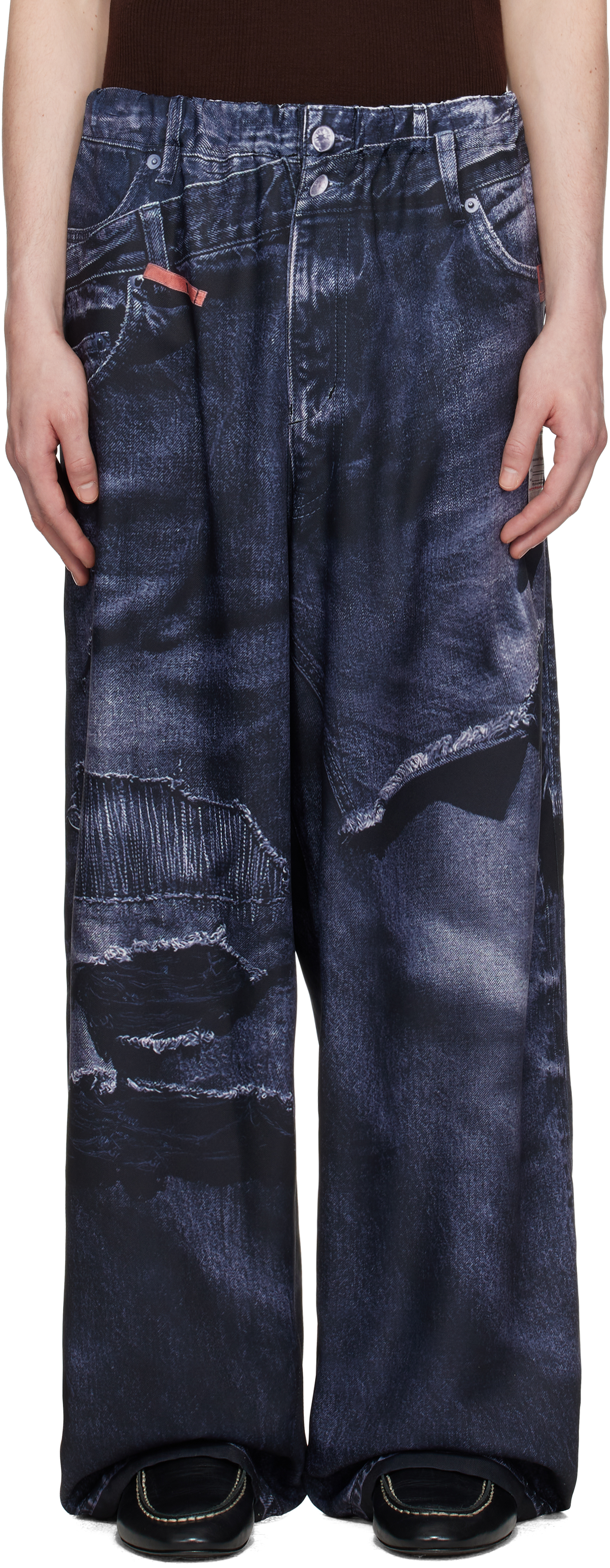 Miharayasuhiro Black Talking About The Abstraction Edition Trompe-l'oeil Wide Trousers In Black