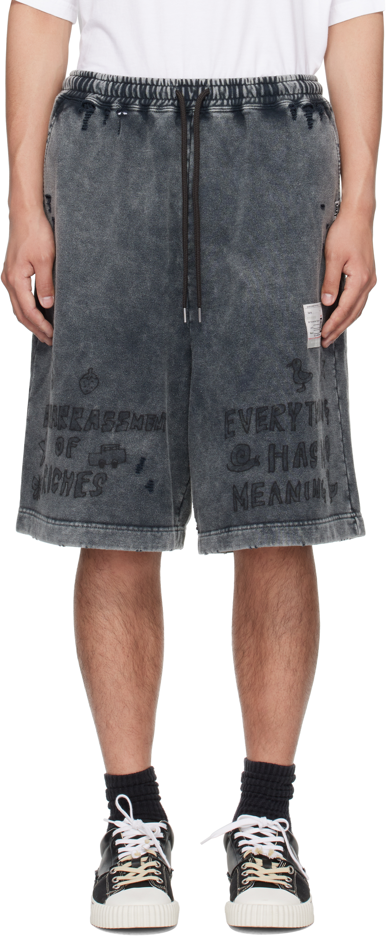 Black Bleached Graffiti Print Sweat Shorts