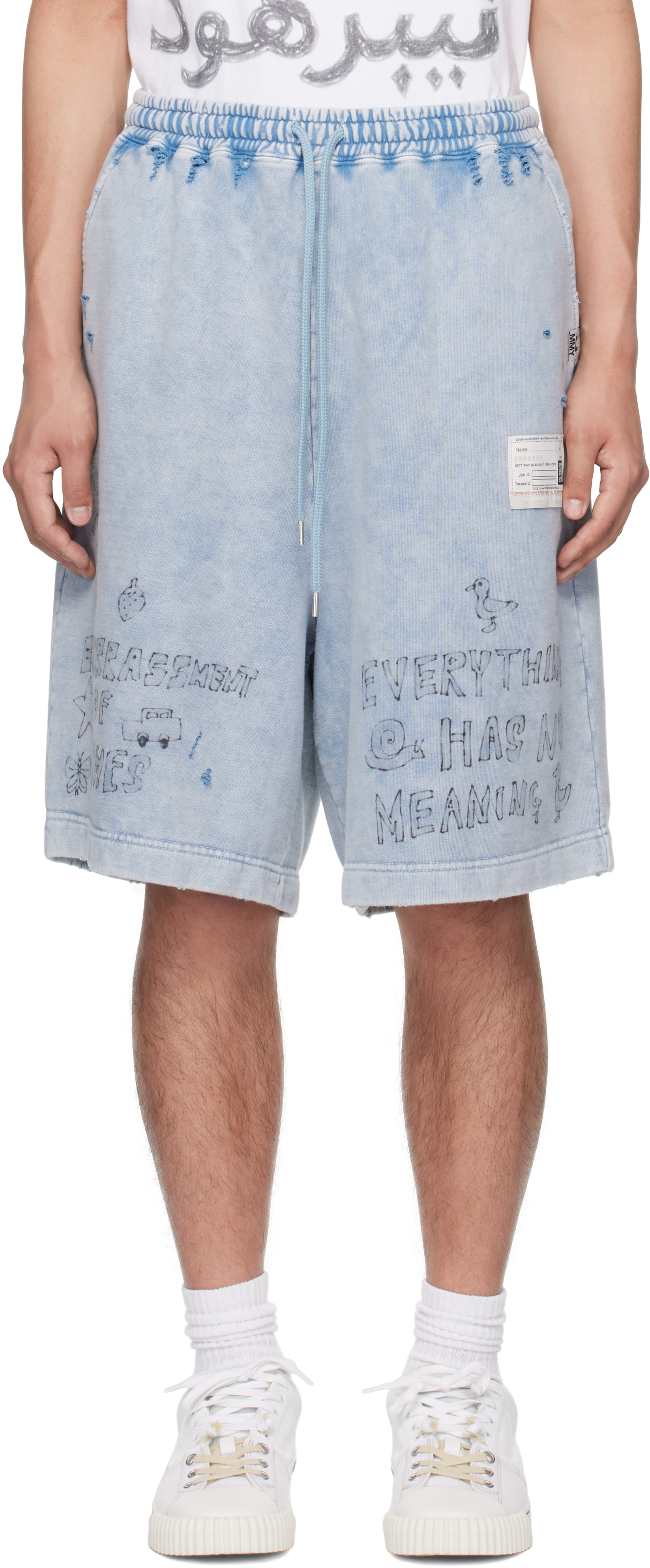 すぐ届く【MIHARA YASUHIRO】人気デザイン BLEACHED SHORTS Maison MIHARA YASUHIRO C/R Bleached Shorts | Blue | FARFETCH