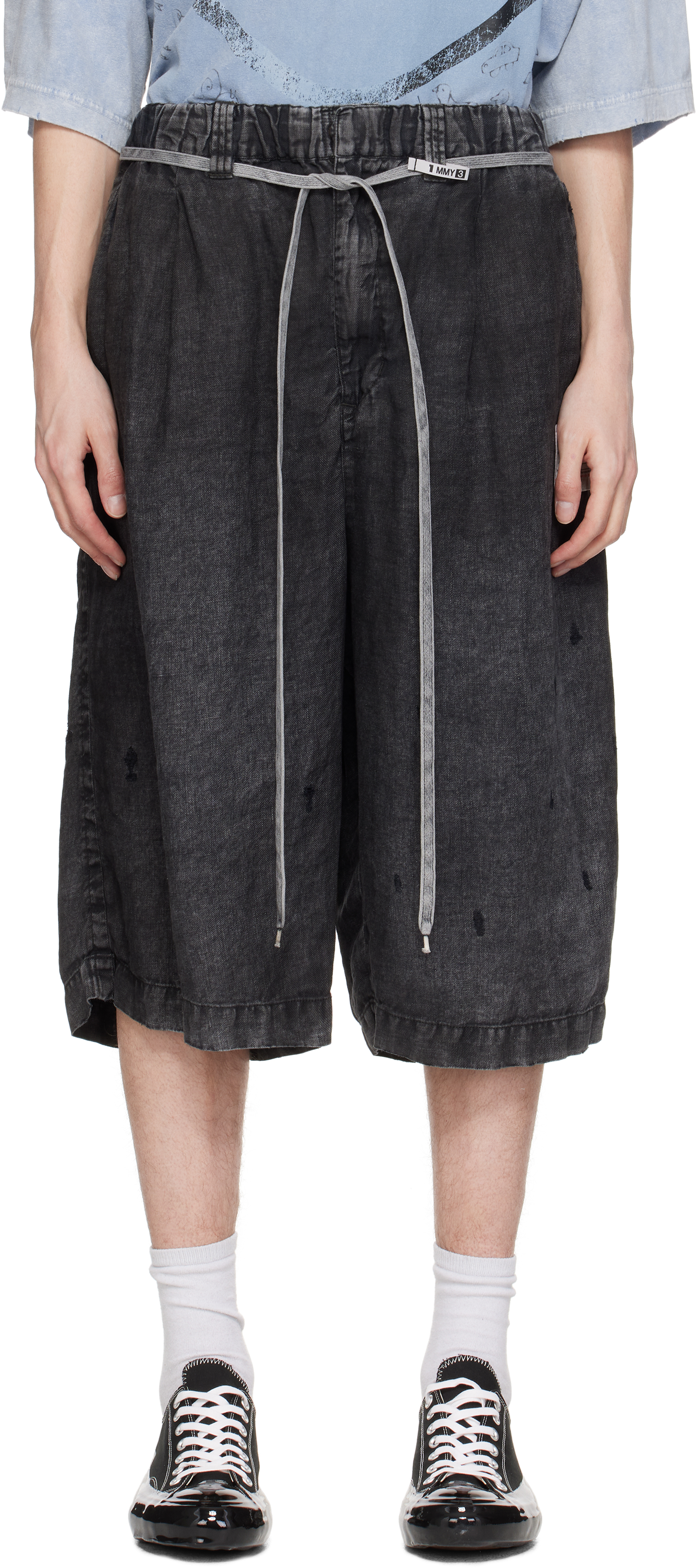 Miharayasuhiro Black Aged Linen Wide Shorts In Black