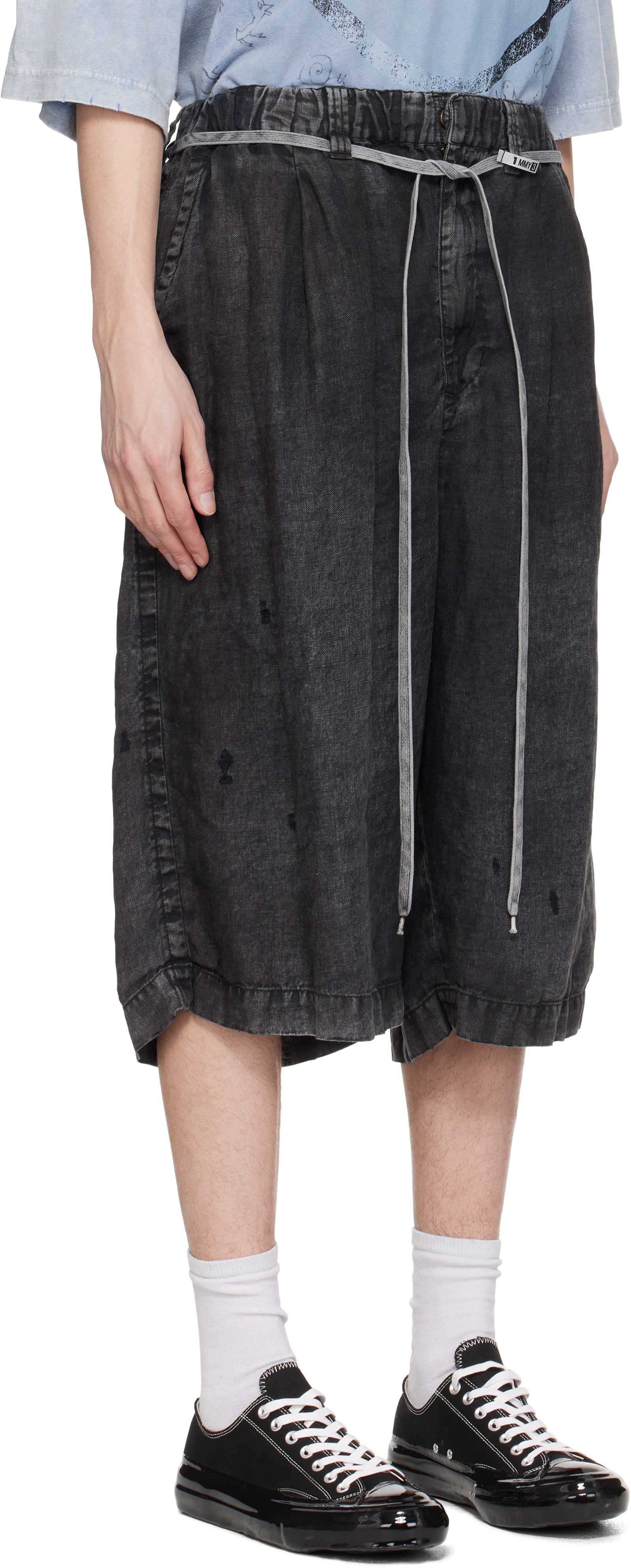 Miharayasuhiro Black Aged Linen Wide Shorts In Black