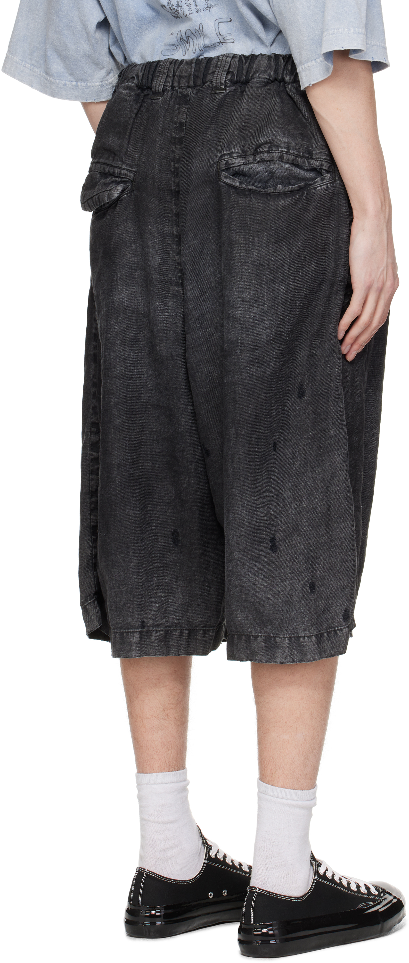 Miharayasuhiro Black Aged Linen Wide Shorts In Black