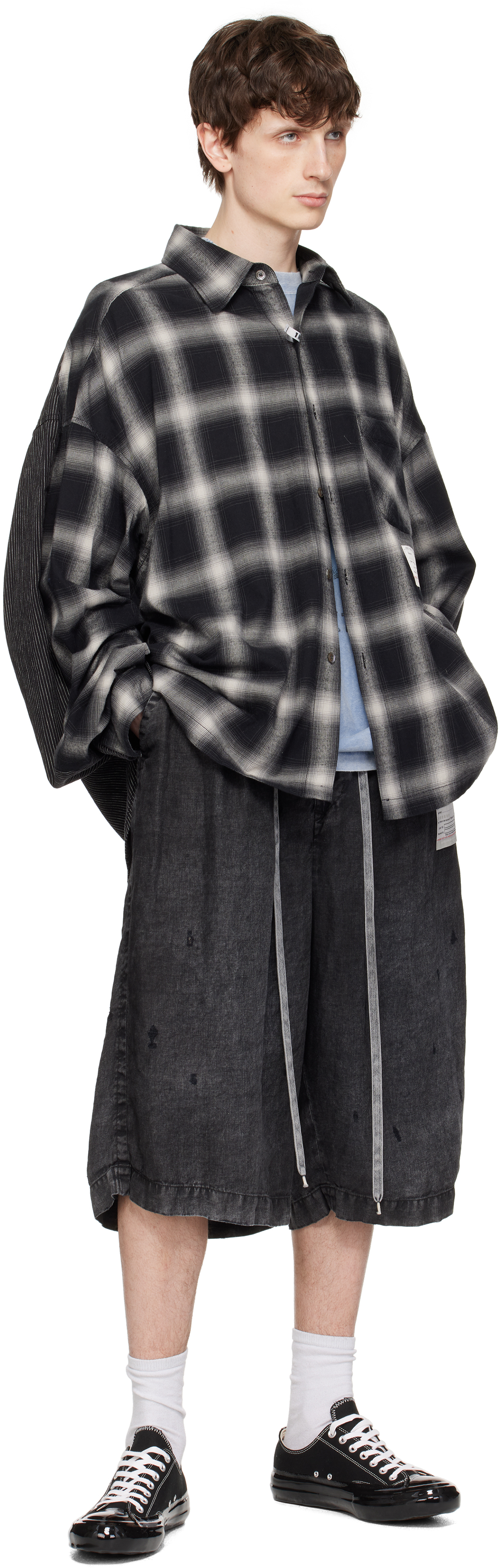 Miharayasuhiro Black Aged Linen Wide Shorts In Black