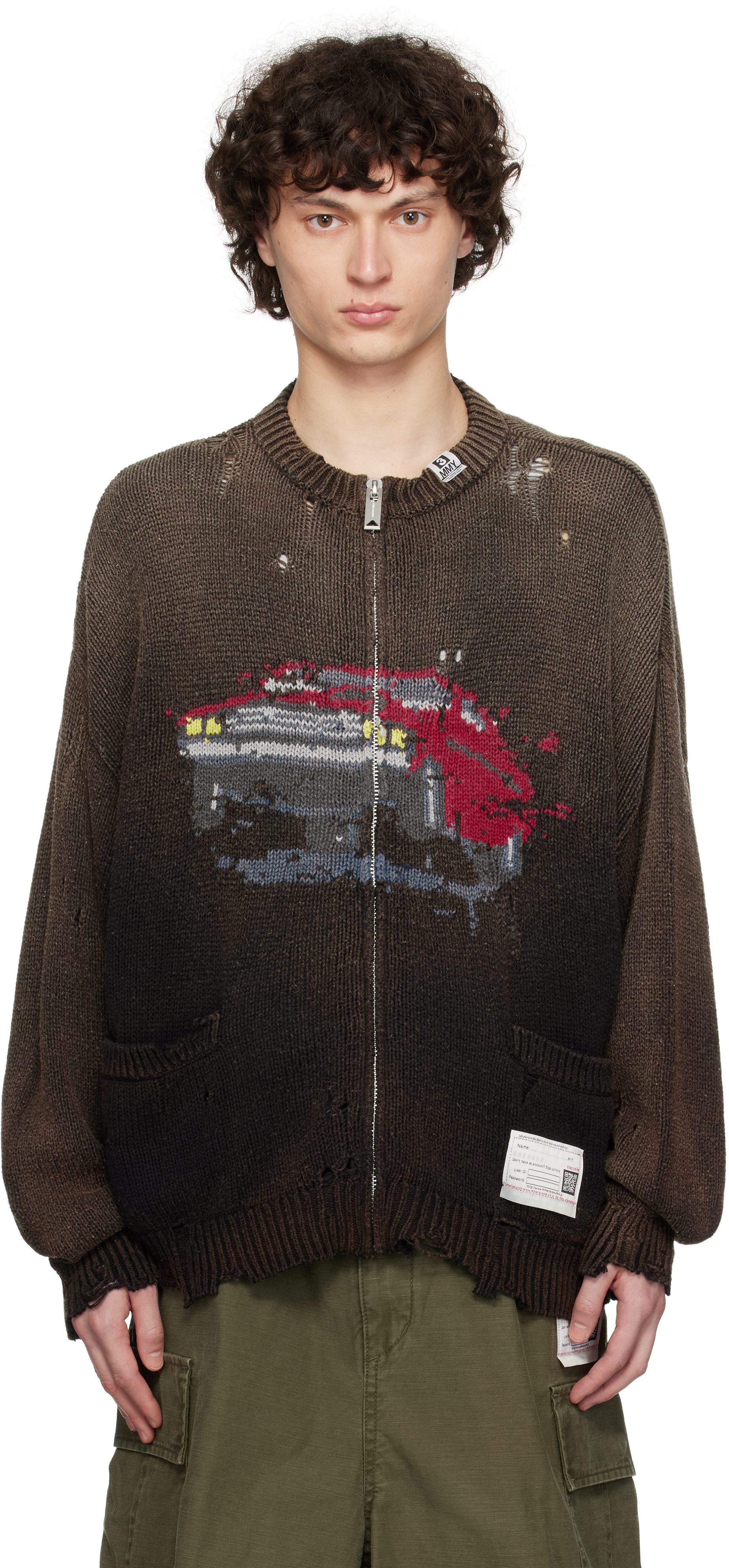 Miharayasuhiro Maison Mihara Yasuhiro Car Jacquard Knit Cardigan Black In Black