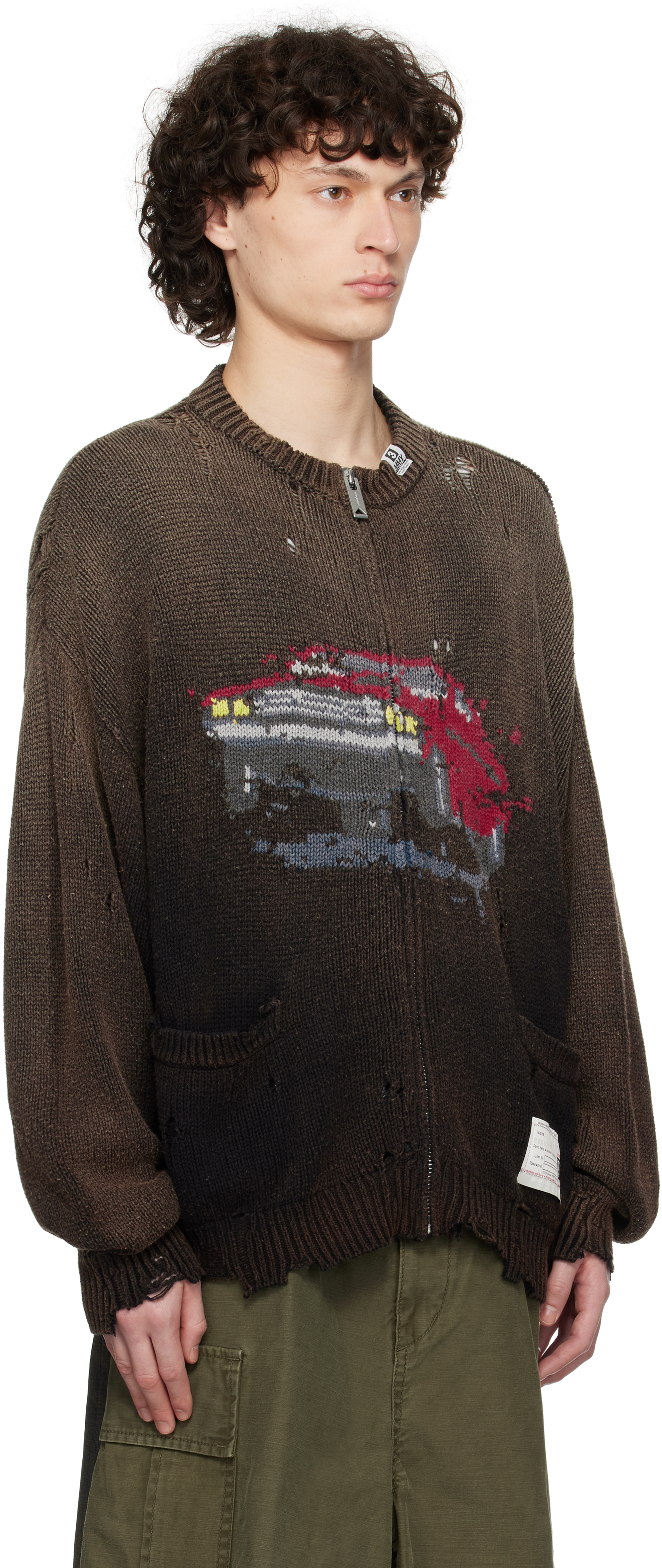 Miharayasuhiro Maison Mihara Yasuhiro Car Jacquard Knit Cardigan Black In Black