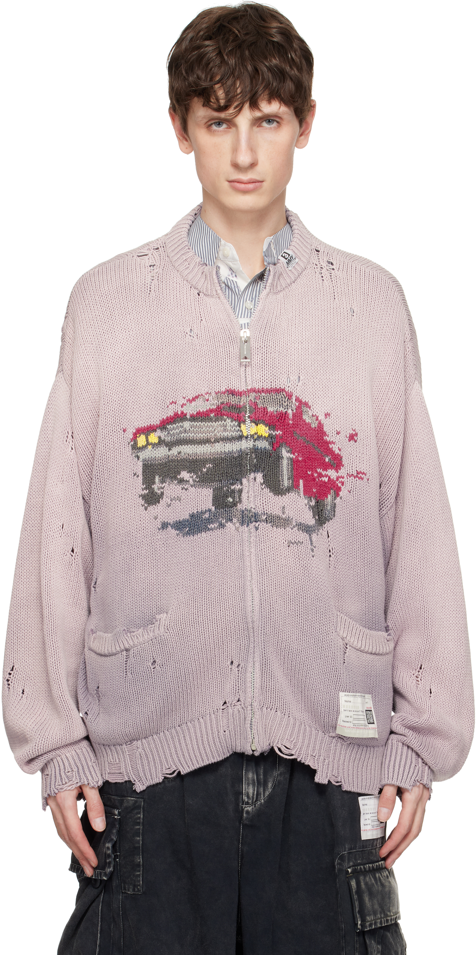 Maison MIHARA YASUHIRO: Pink Car Jacquard Knit Cardigan | SSENSE Maison MIHARA YASUHIRO: Pink Car Jacquard Knit Cardigan | SSENSE