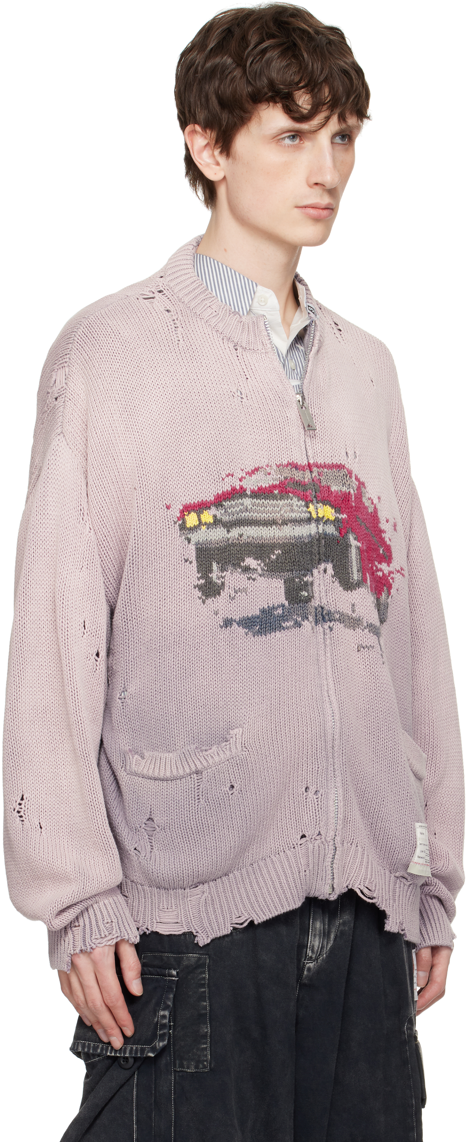 Miharayasuhiro Pink Car Jacquard Knit Cardigan In Pink