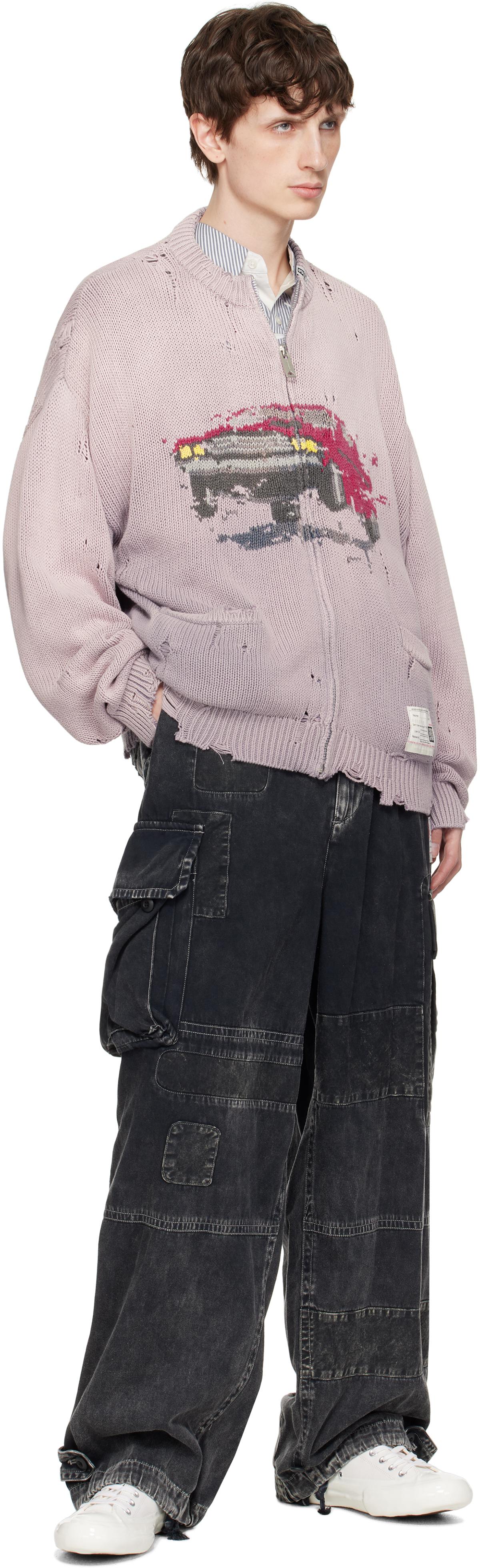 Miharayasuhiro Pink Car Jacquard Knit Cardigan In Pink