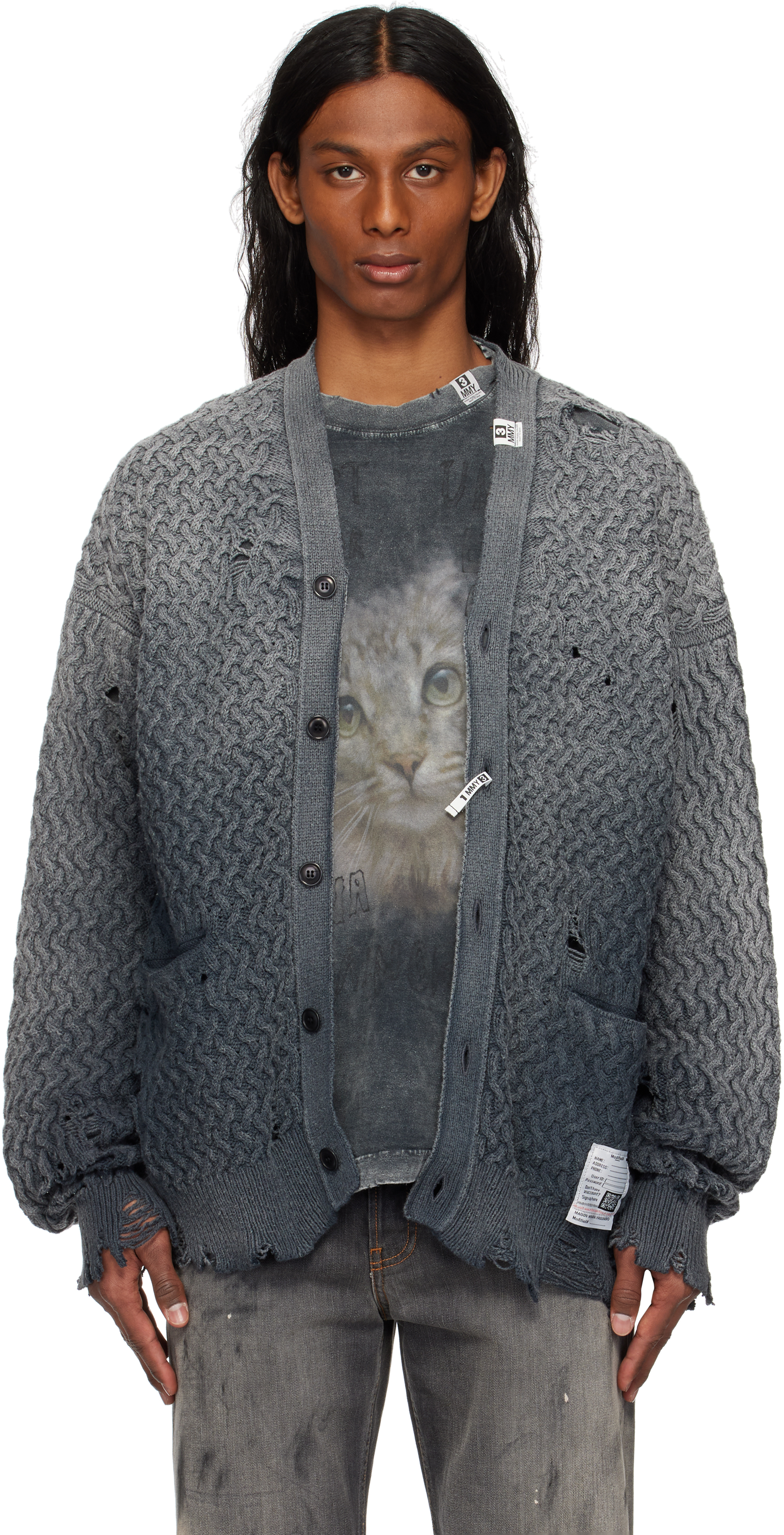 Gray Sun Faded Like Knit Cardigan