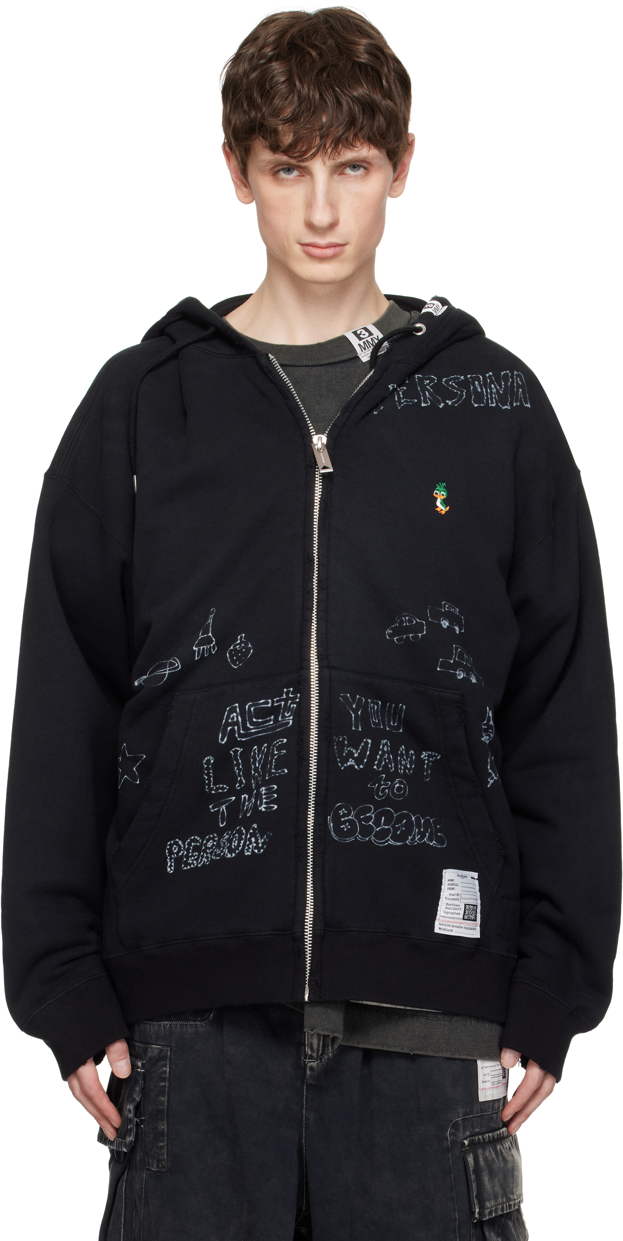 Maison MIHARA YASUHIRO: Black Distressed Graffiti Print Zip